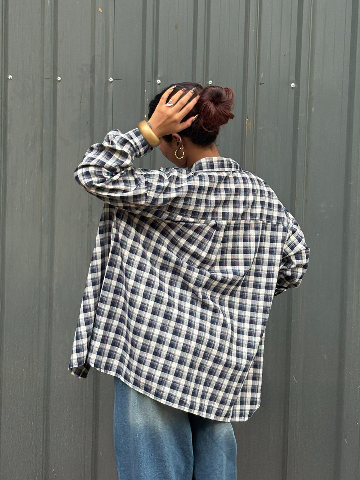 Graphite Blue Plaid Oversized Shirt