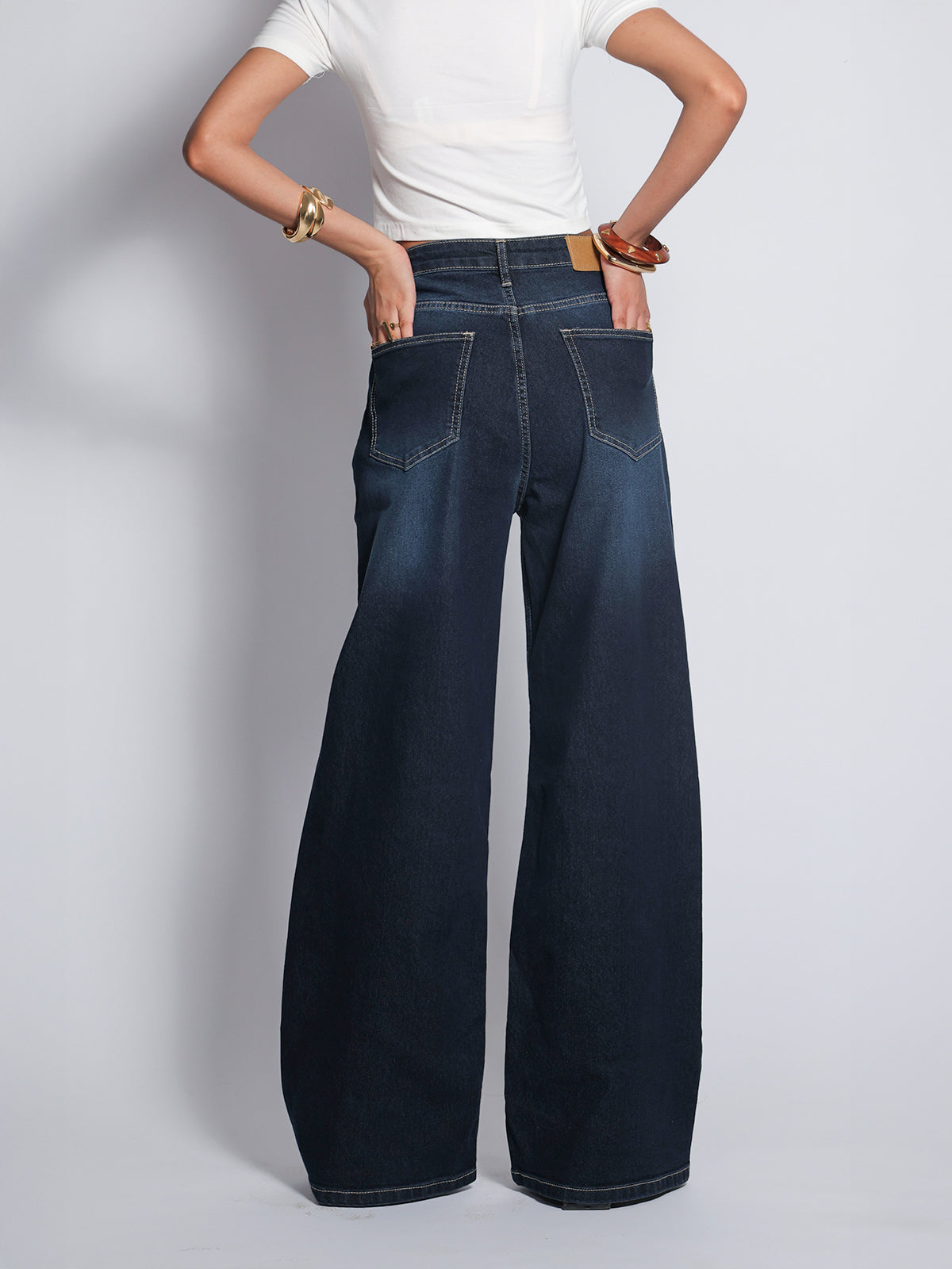 Luxe Premium Dark Blue Washed Stretchable Wide Leg Jeans