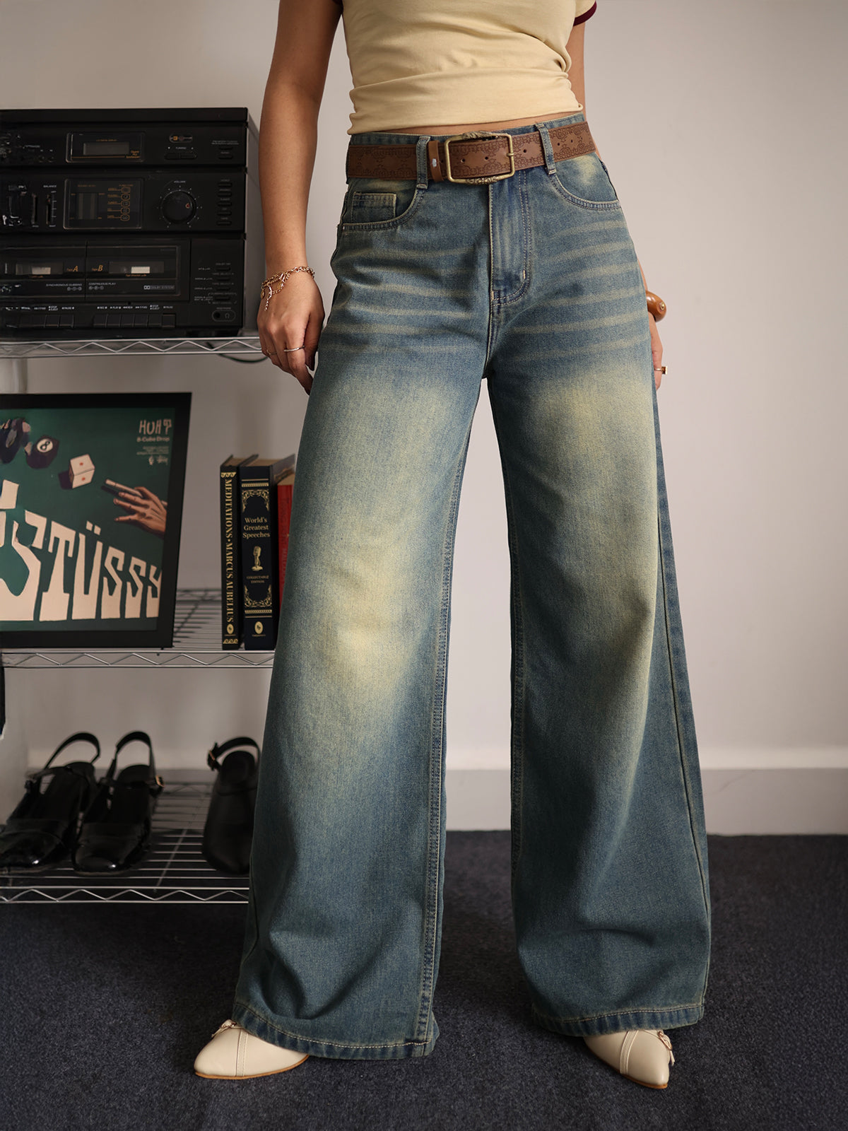 Vintage Drift Blue Tinted Wide Leg Jeans