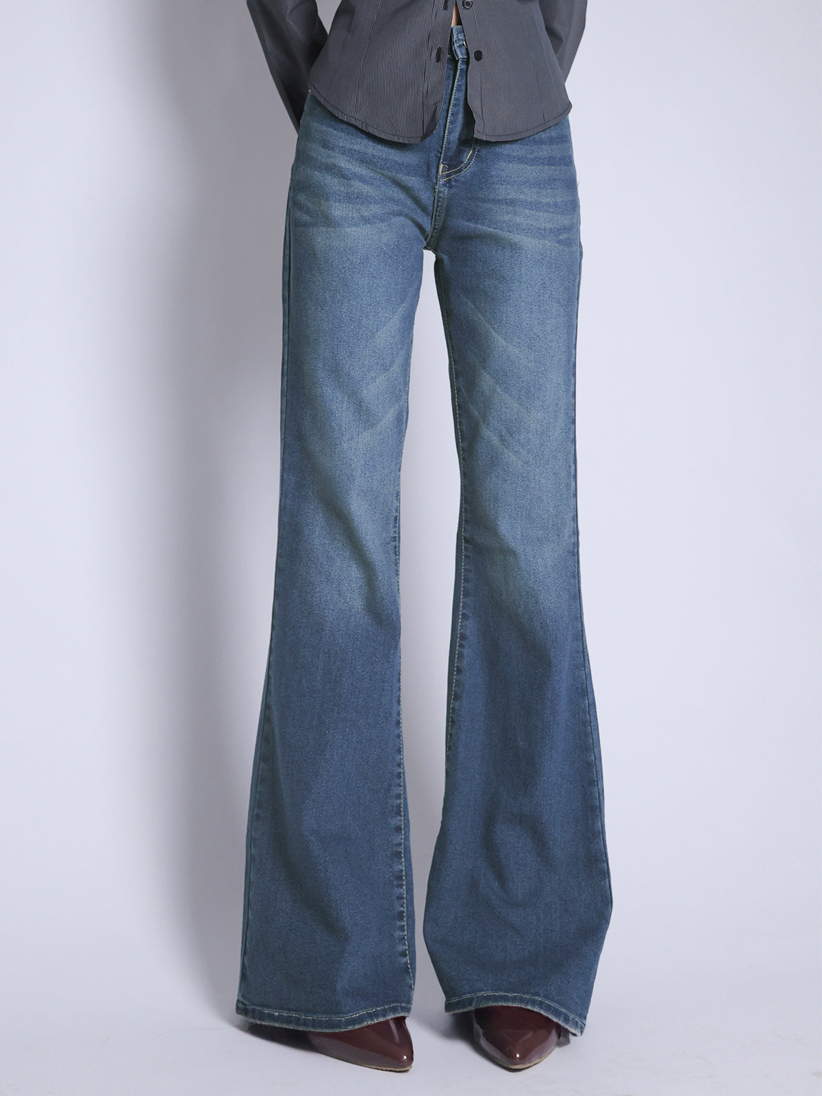 Galactic Blue Tinted Y2K Bootcut Jeans
