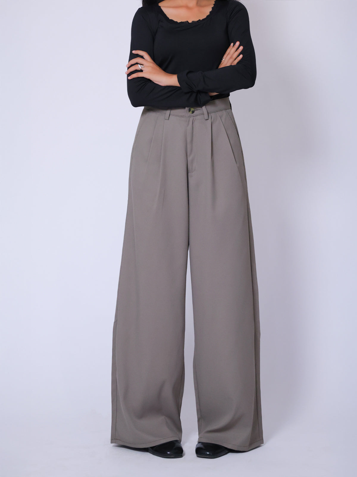 Stone Grey Double Pleated Korean Pant