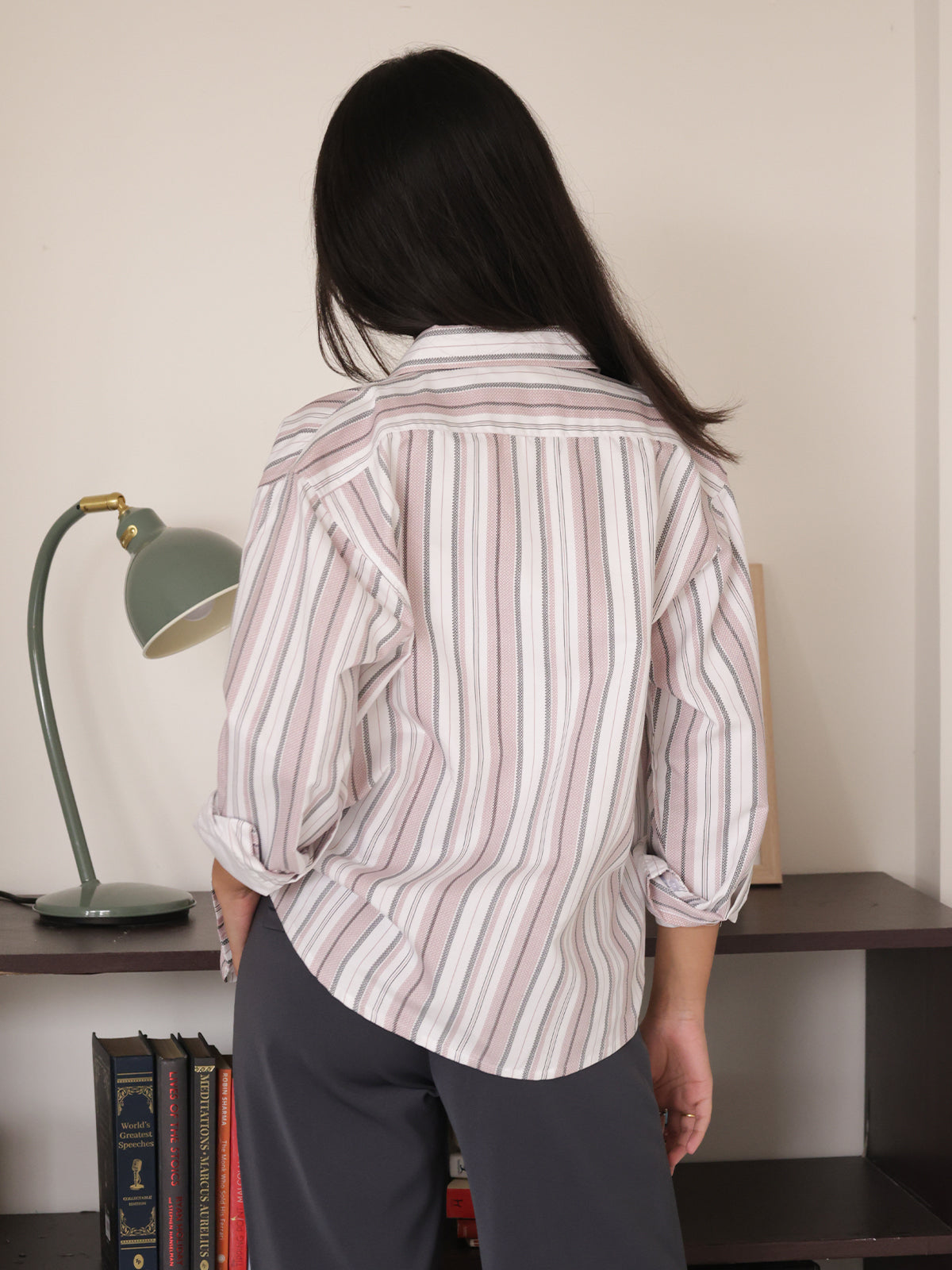 White & Pink Striped Dad Fit Shirt