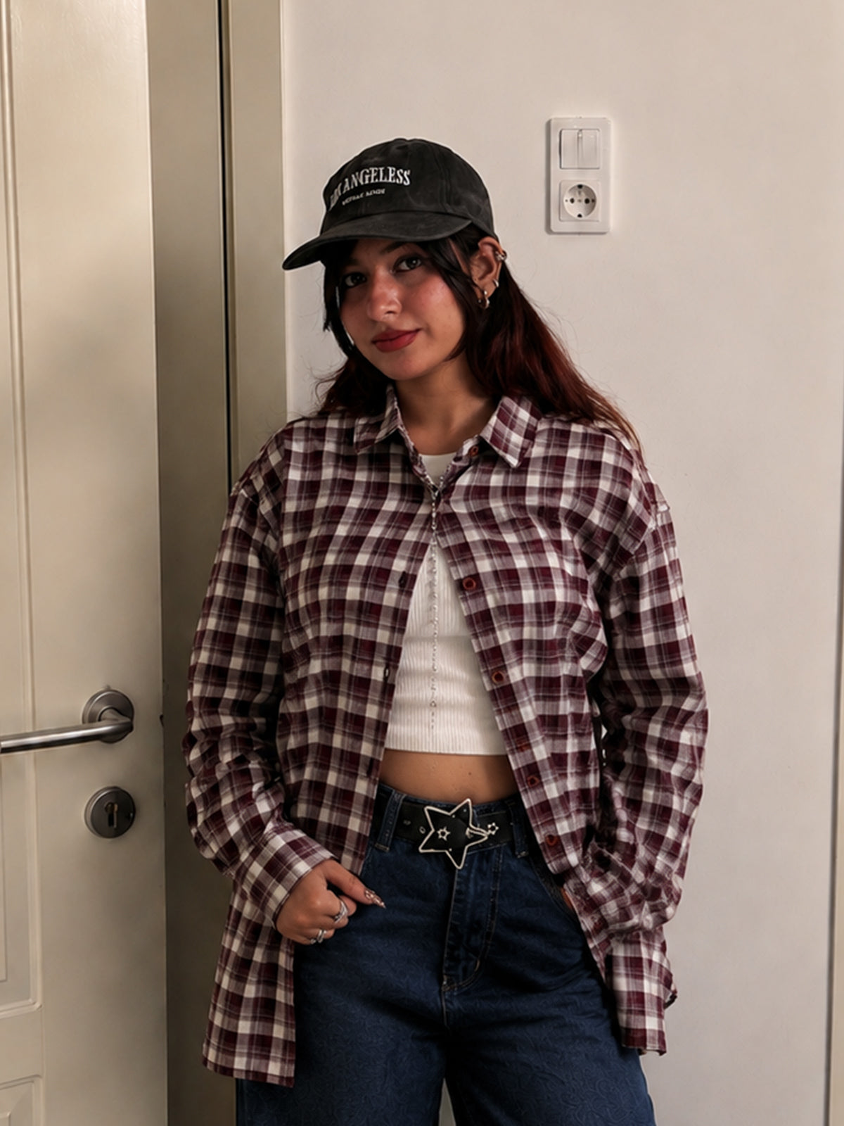 Rich Maroon Plaid Oversized Shirt