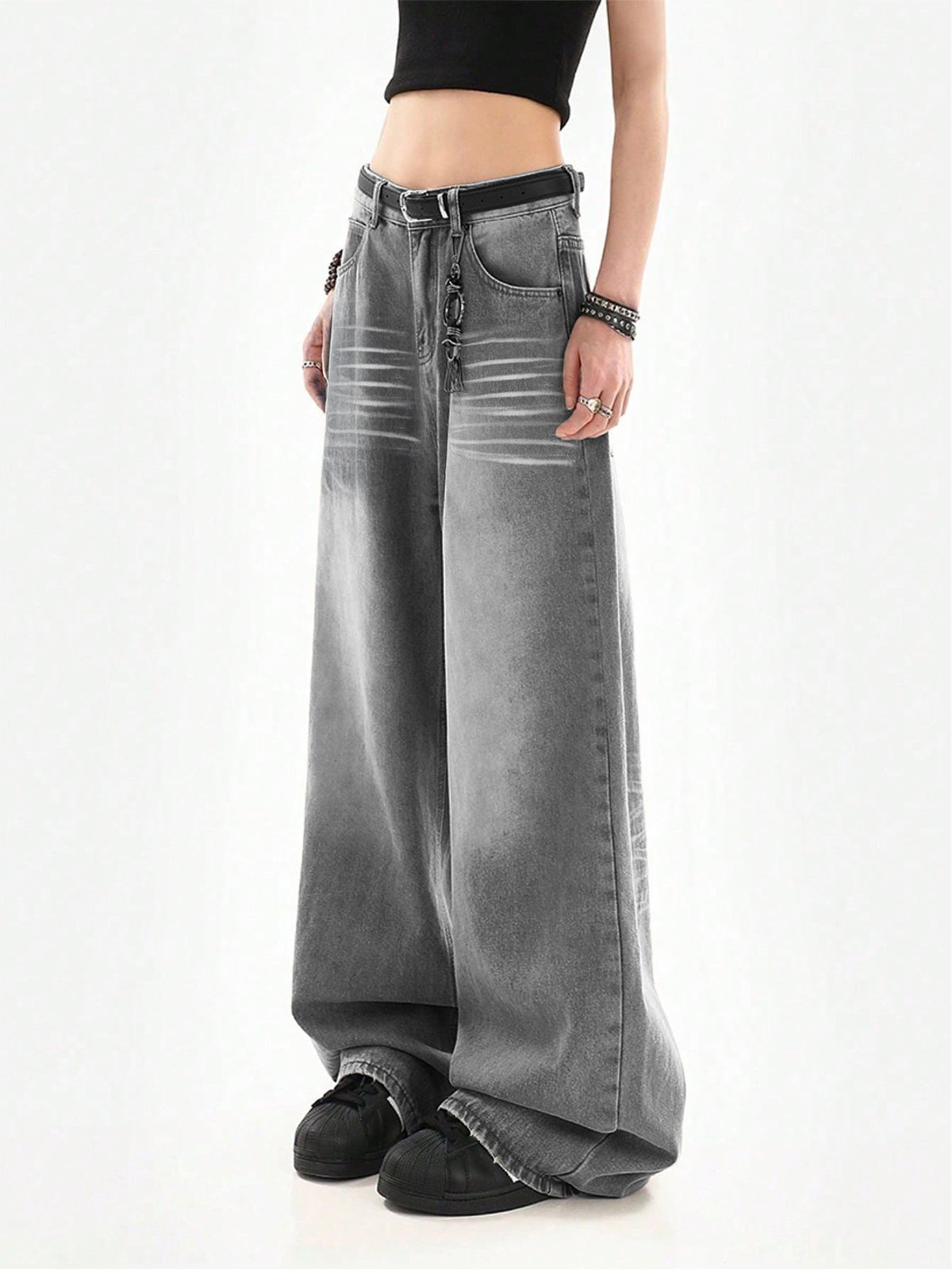 Slate Grey Washed Y2K Super Wide Leg Jeans