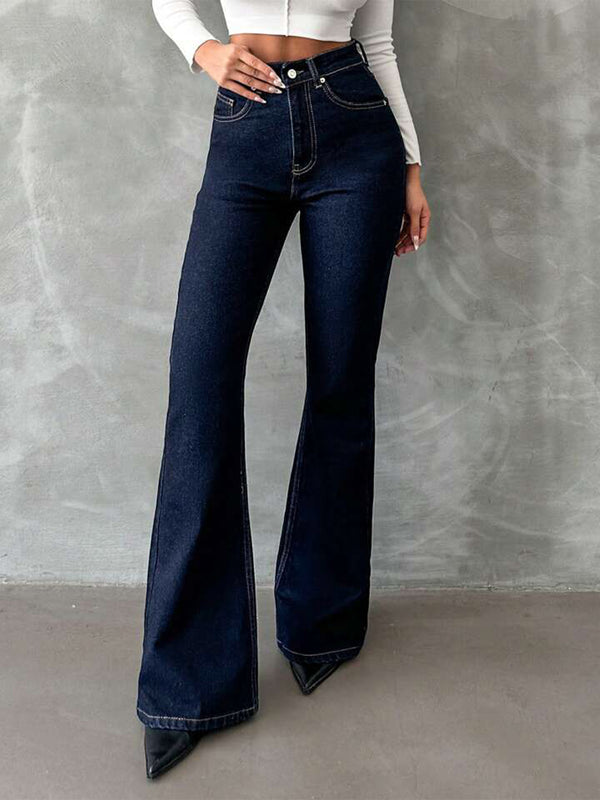 Mid Waist Bootcut Jeans - Dark Blue