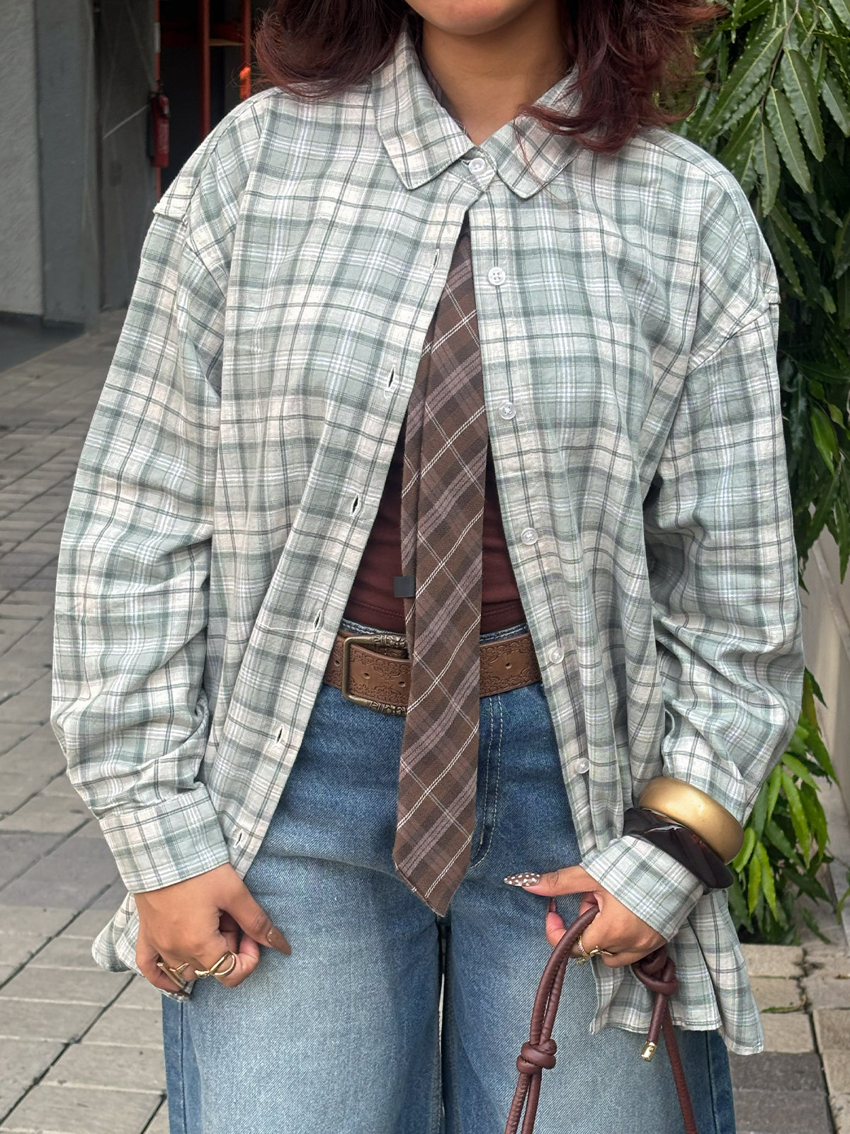 Matcha Green Plaid Oversized Shirt