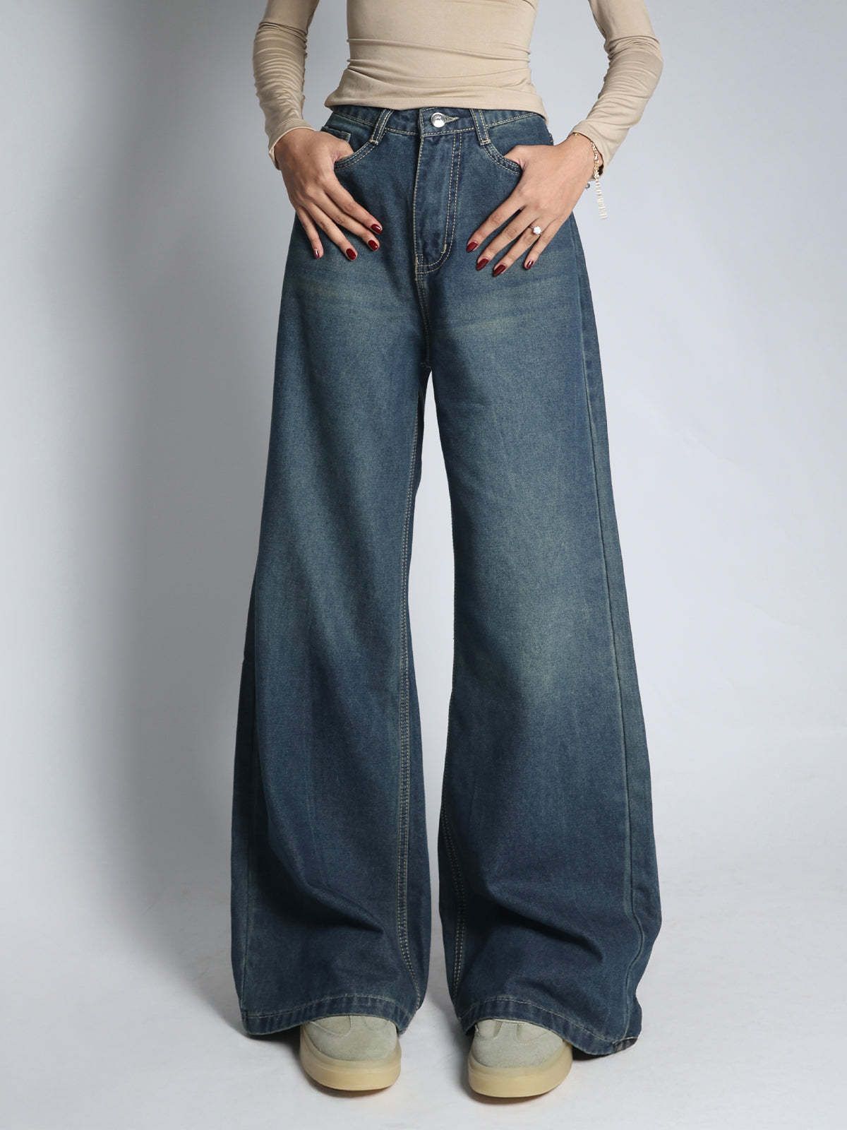 Retro Core Blue Tinted Ultra Wide Leg Jeans