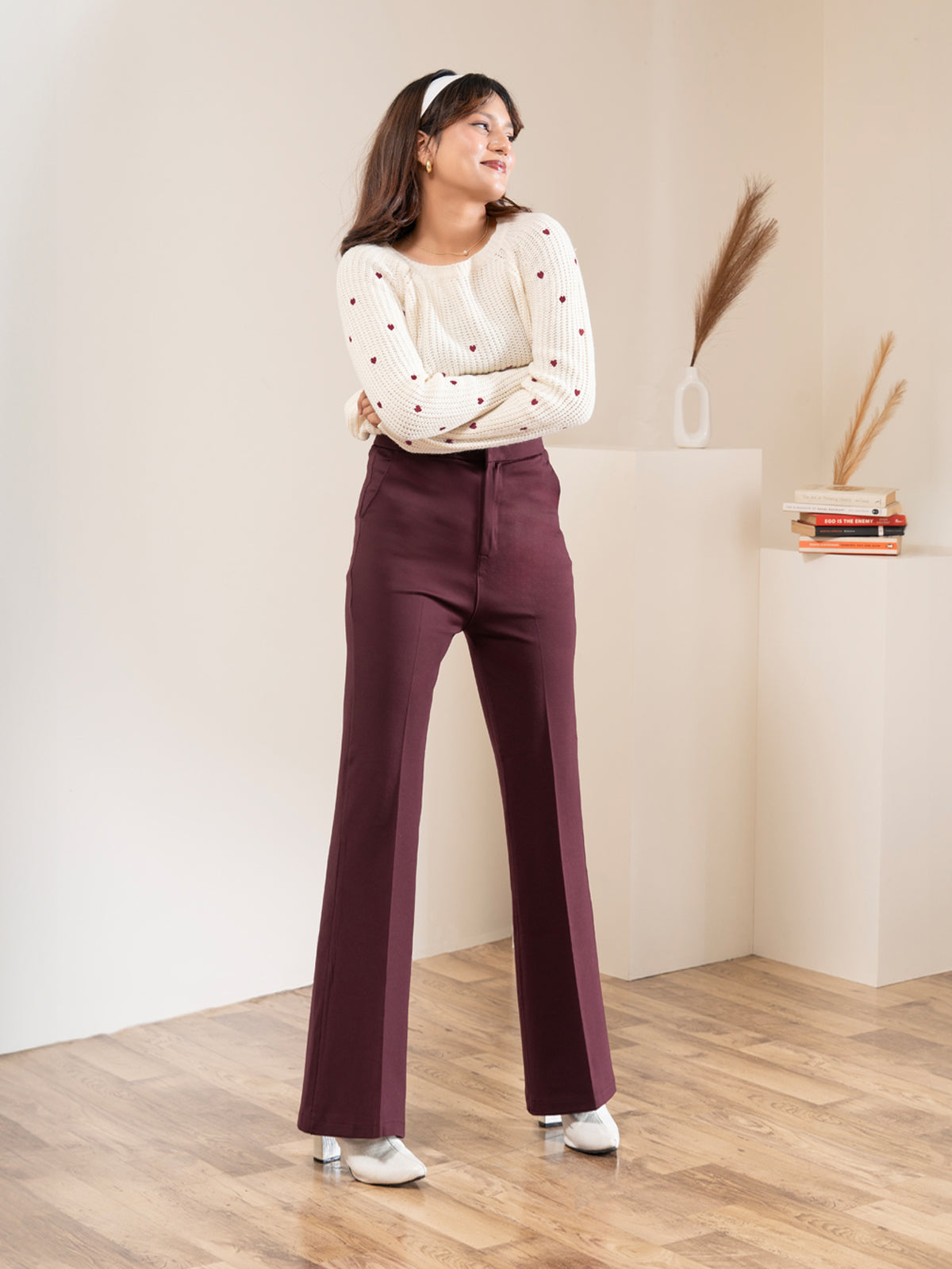 Luxe Wine Bootcut Korean Pants