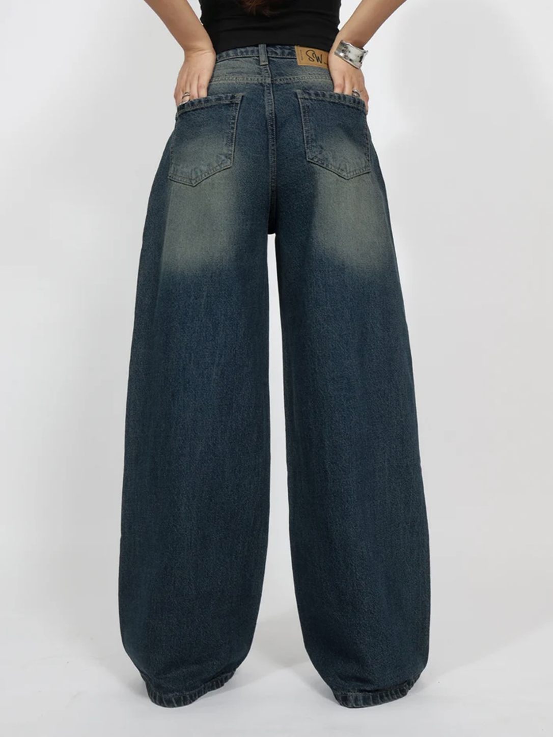 Oxford Blue Washed Wide Leg Jeans