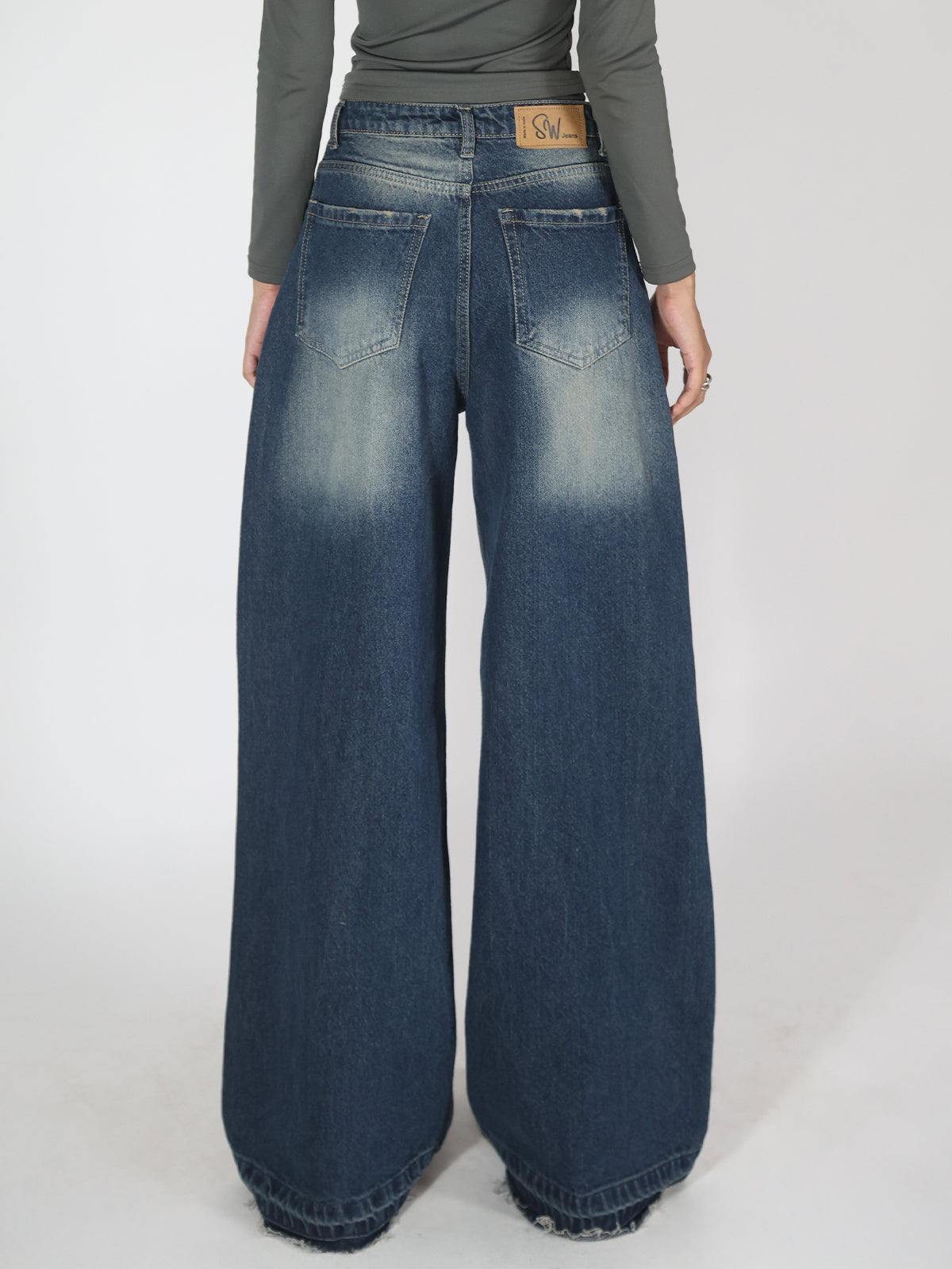 Lunar Blue Washed Y2K Super Wide Leg Jeans
