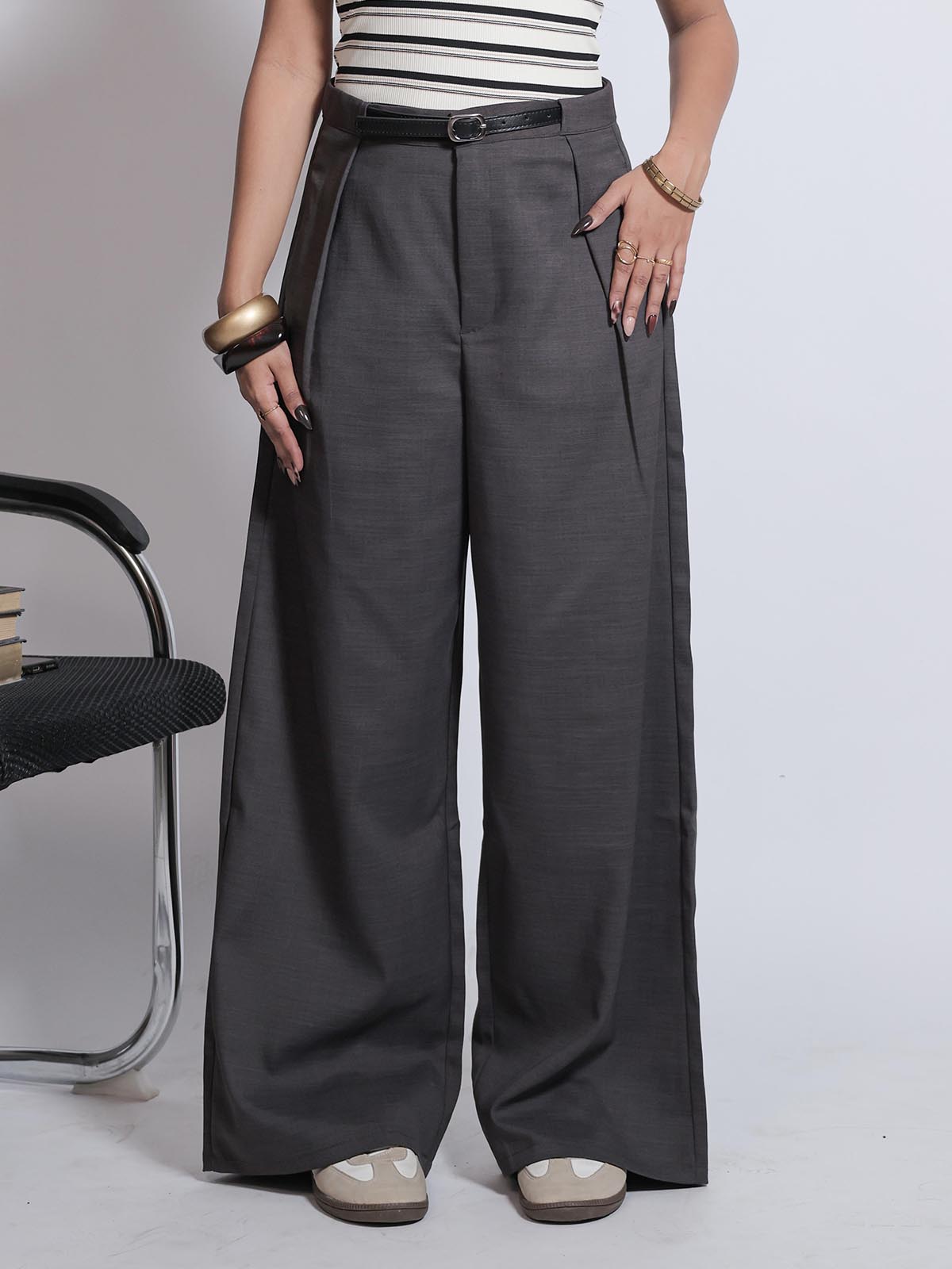 Mocha Brown Belted Korean Pant