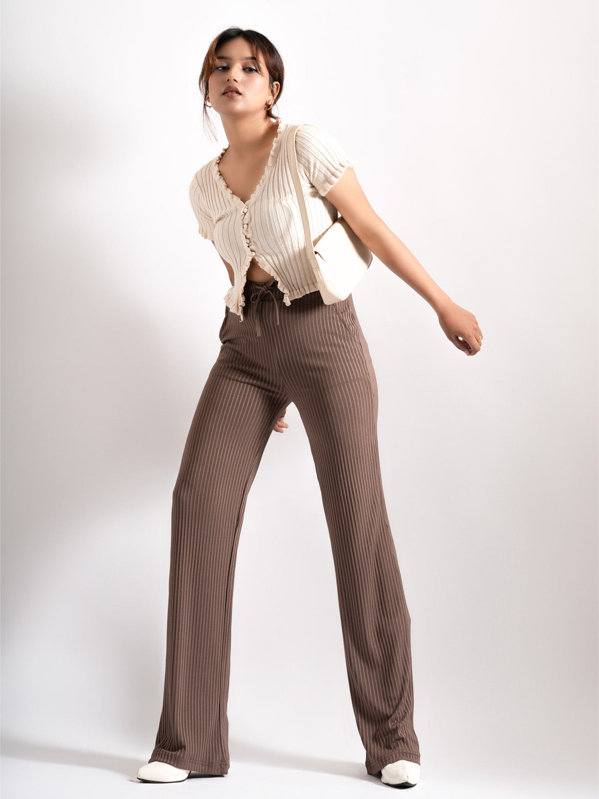 Luxe Coffee Lounge Ribbed Korean Trousers