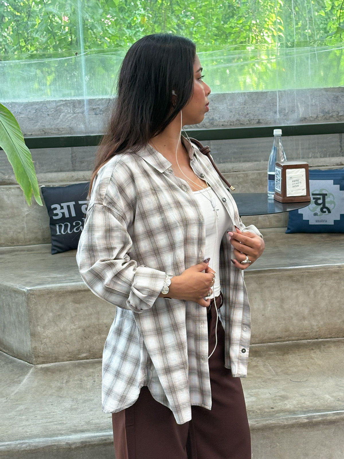 Greige Plaid Oversized Shirt