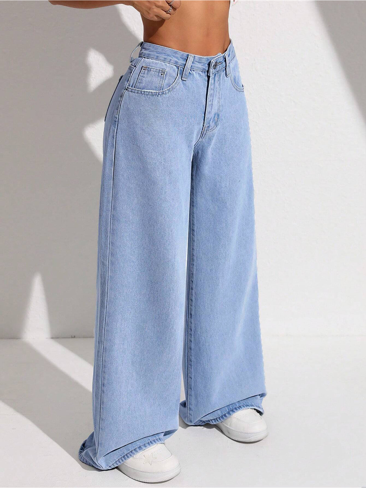 80s Light Blue Washed Super Wide Leg Jeans