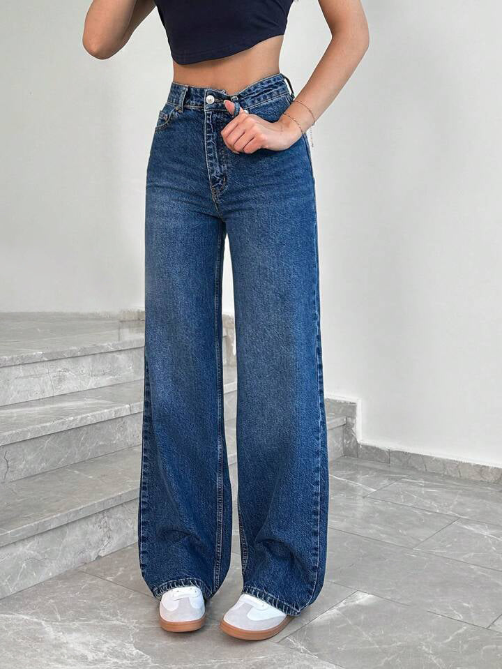 Midnight Blue Whisker Stretchable Wide leg jeans