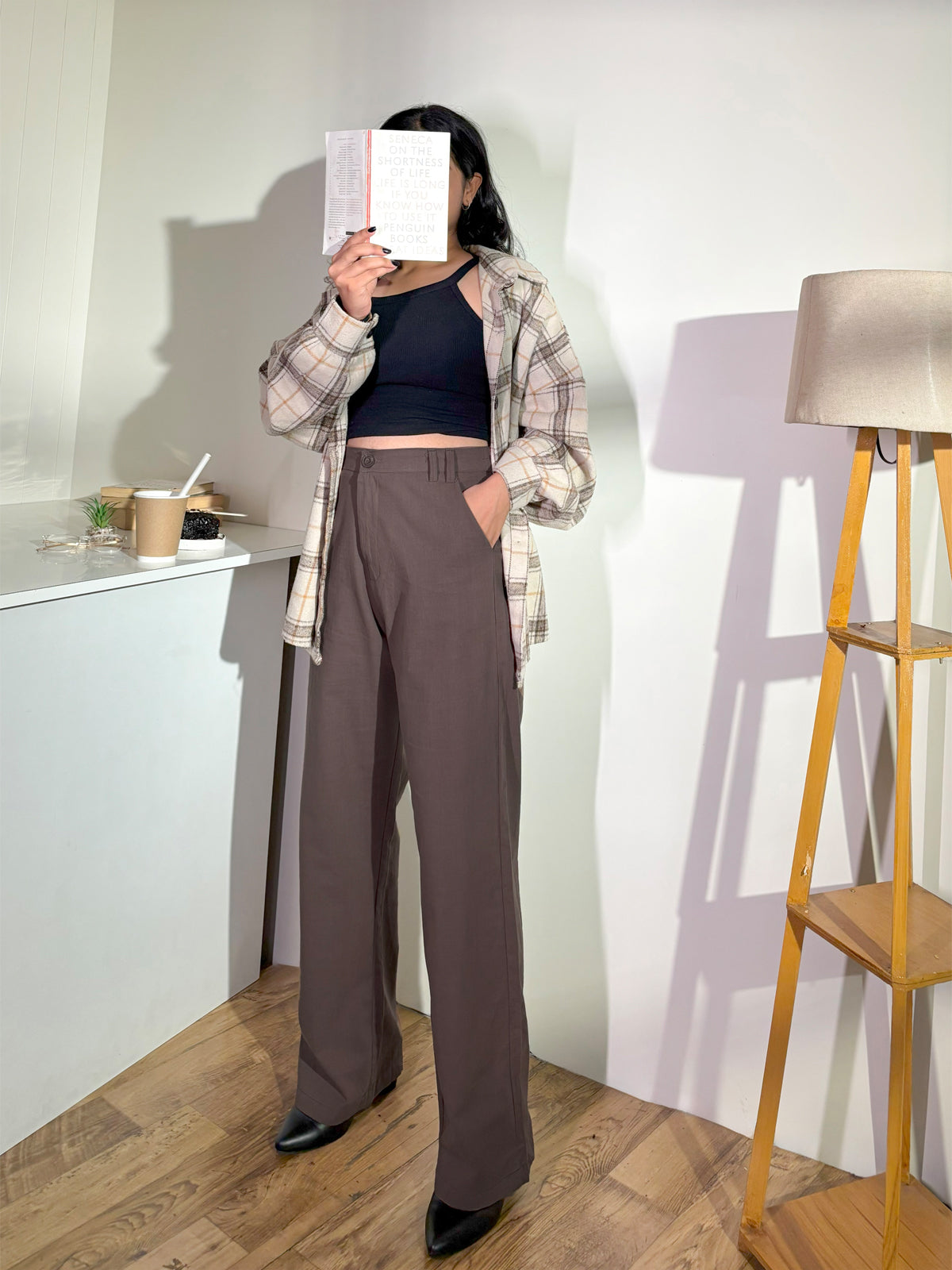 Brown Linen Wide leg Trousers