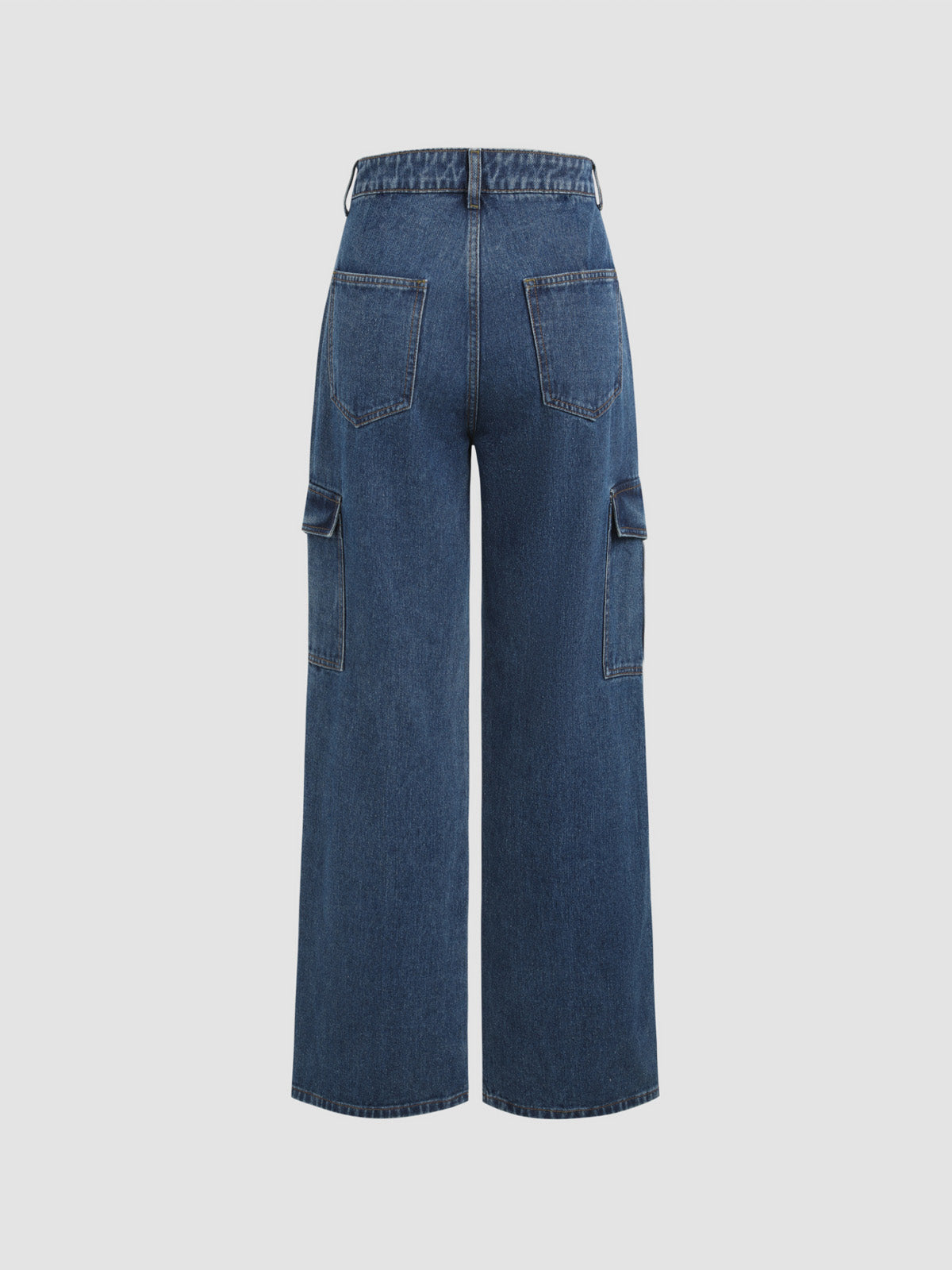 Dark Blue High Waist Wide Leg Denim Cargo