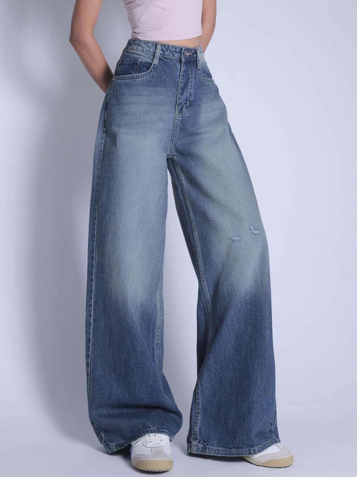 Airy Blue Washed Wide Leg Jeans