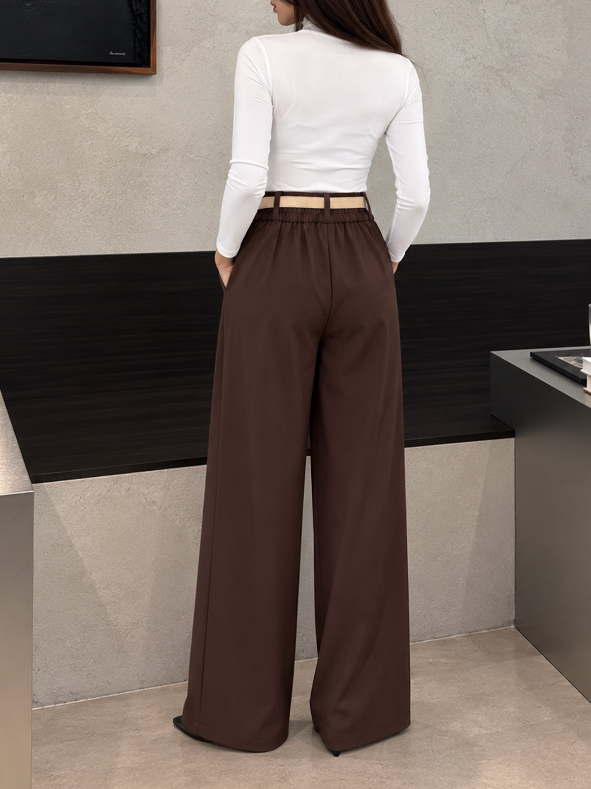 Truffle Brown Belted Tailored Korean Pant