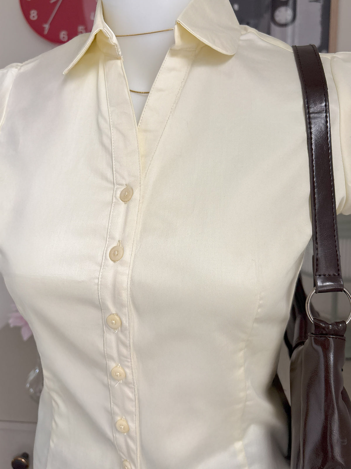 Butter Yellow Short Sleeve Y2K Fitted Shirt