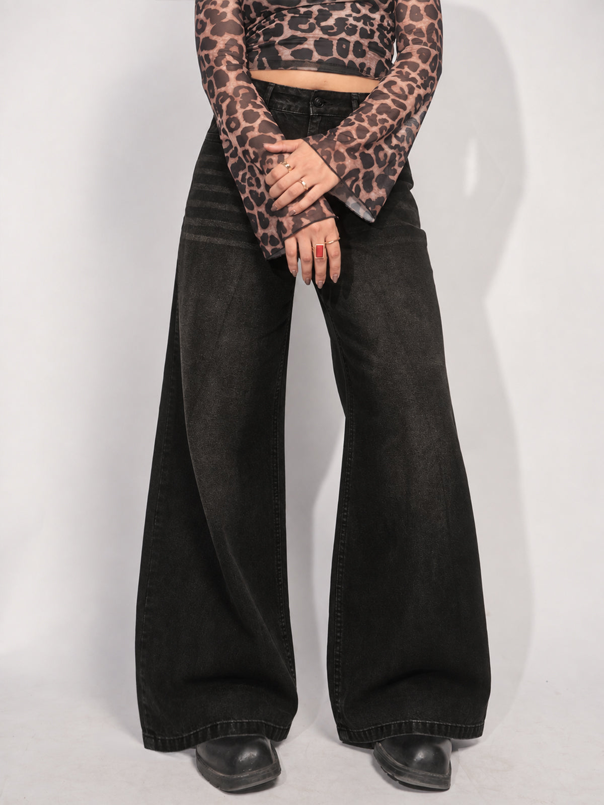 Starry Black Tinted Wide Leg Jeans
