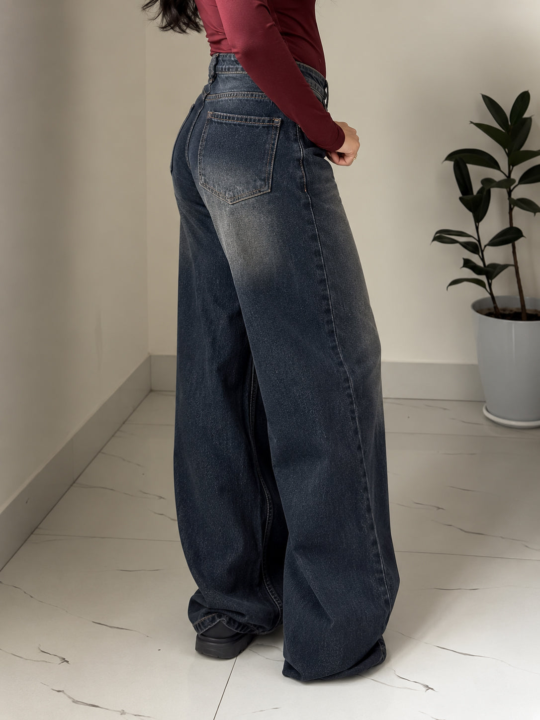 Astral Blue Washed Wide Leg Jeans