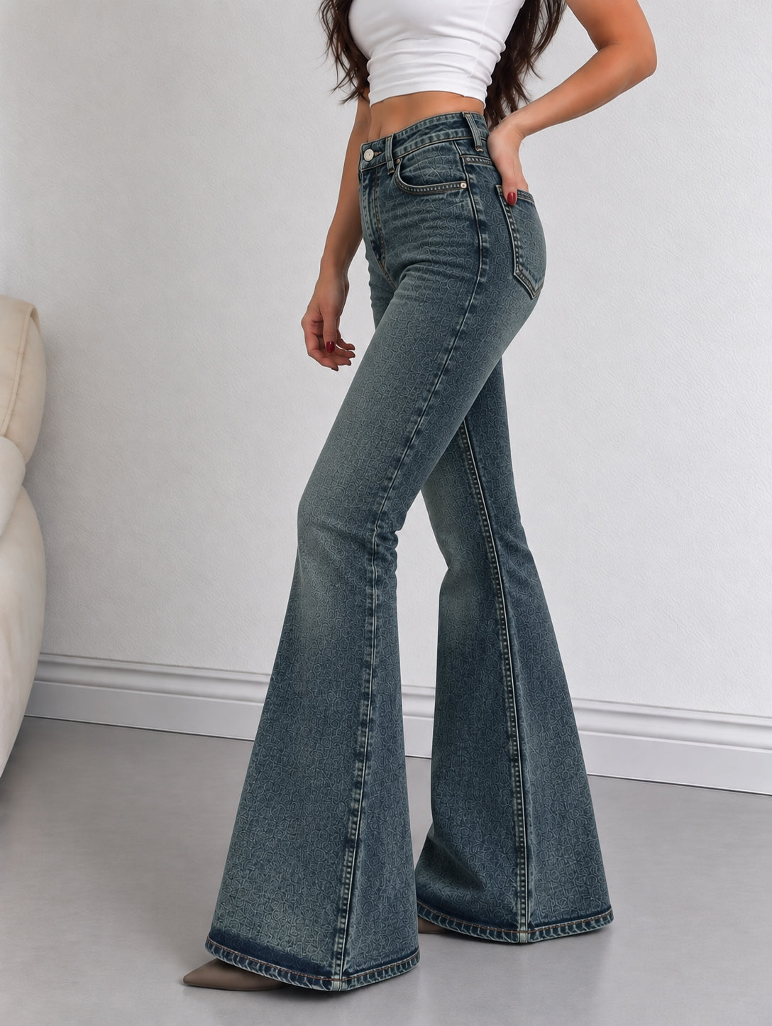 Classic Vintage Blue Washed Bootcut Jeans