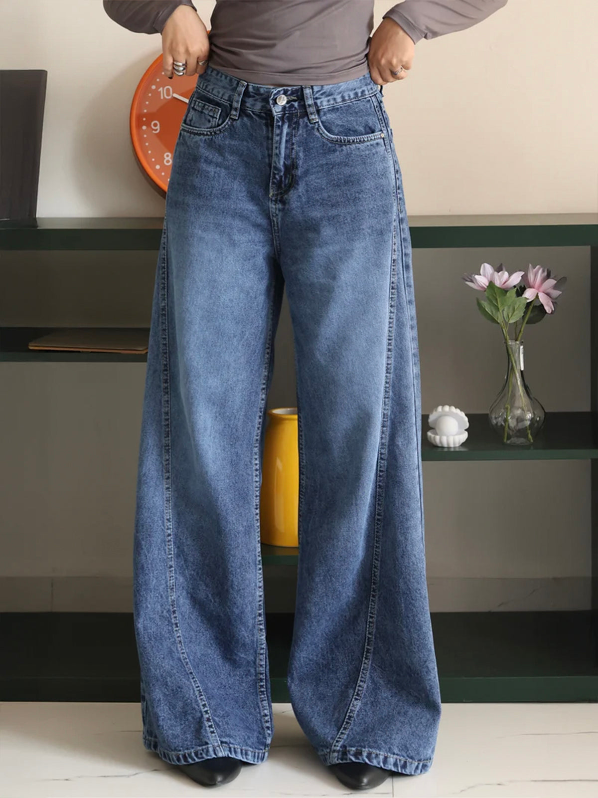 Breezy Blue Panelled Wide Leg Jeans