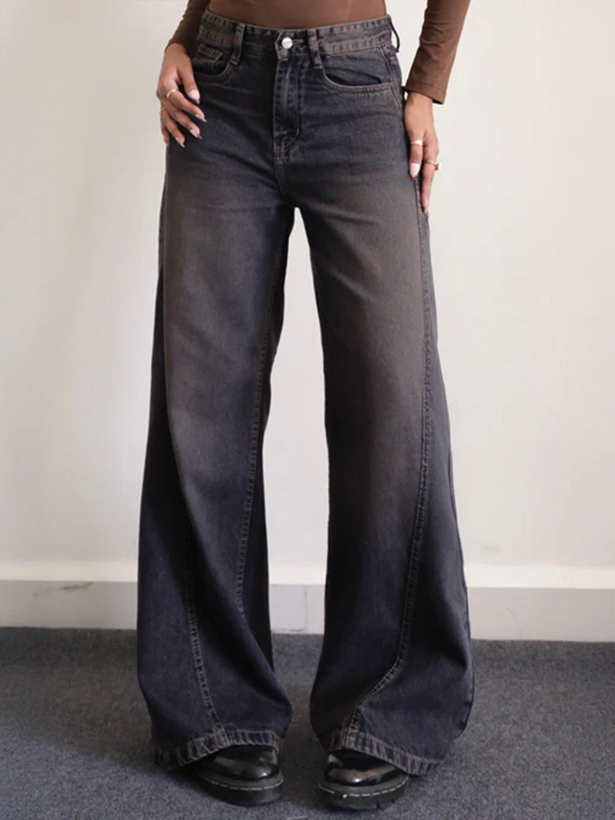 Burnt Blue Panelled Y2K Wide Leg Jeans
