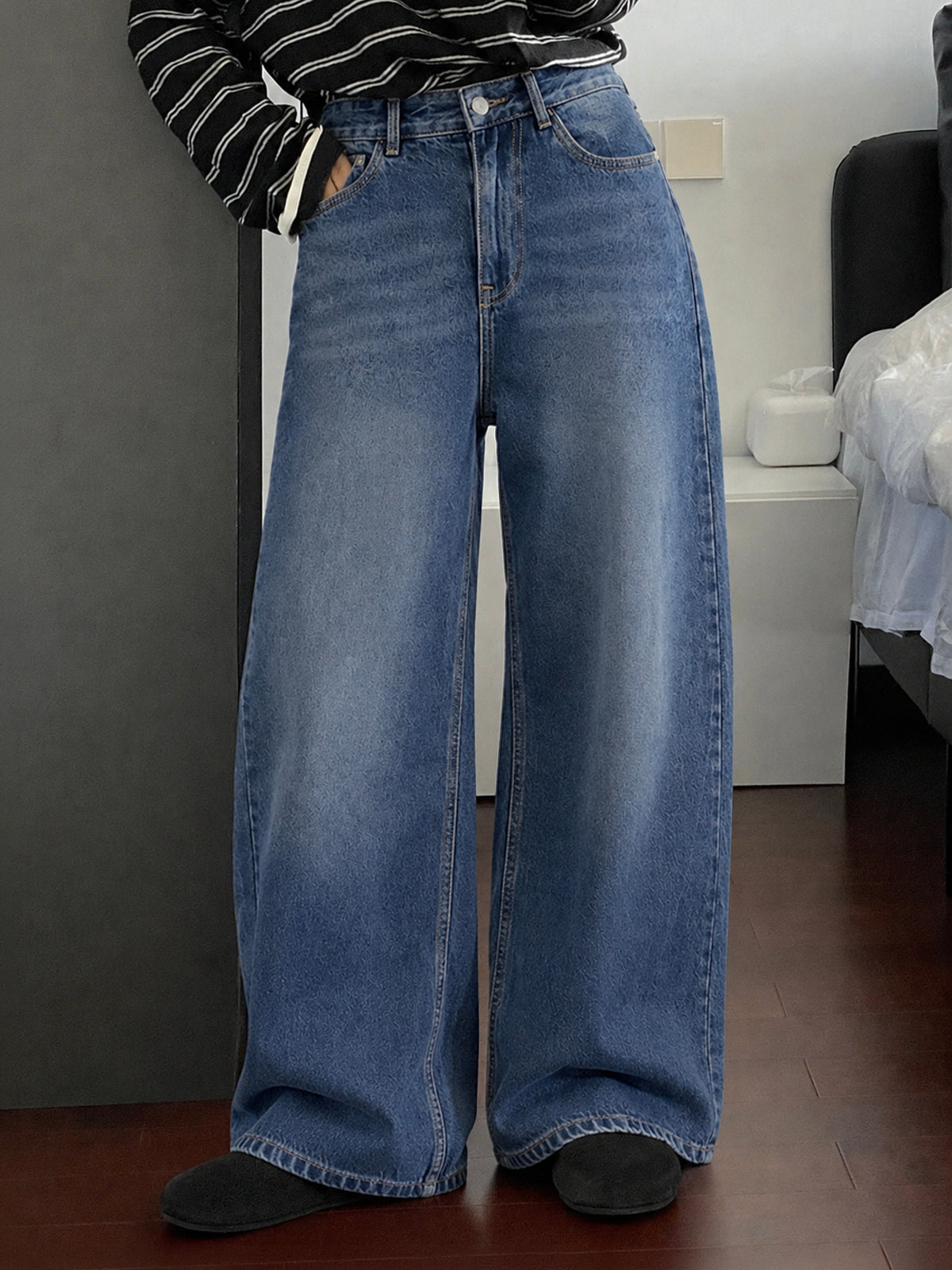 Classic Stone Blue Washed Super Wide Leg Jeans