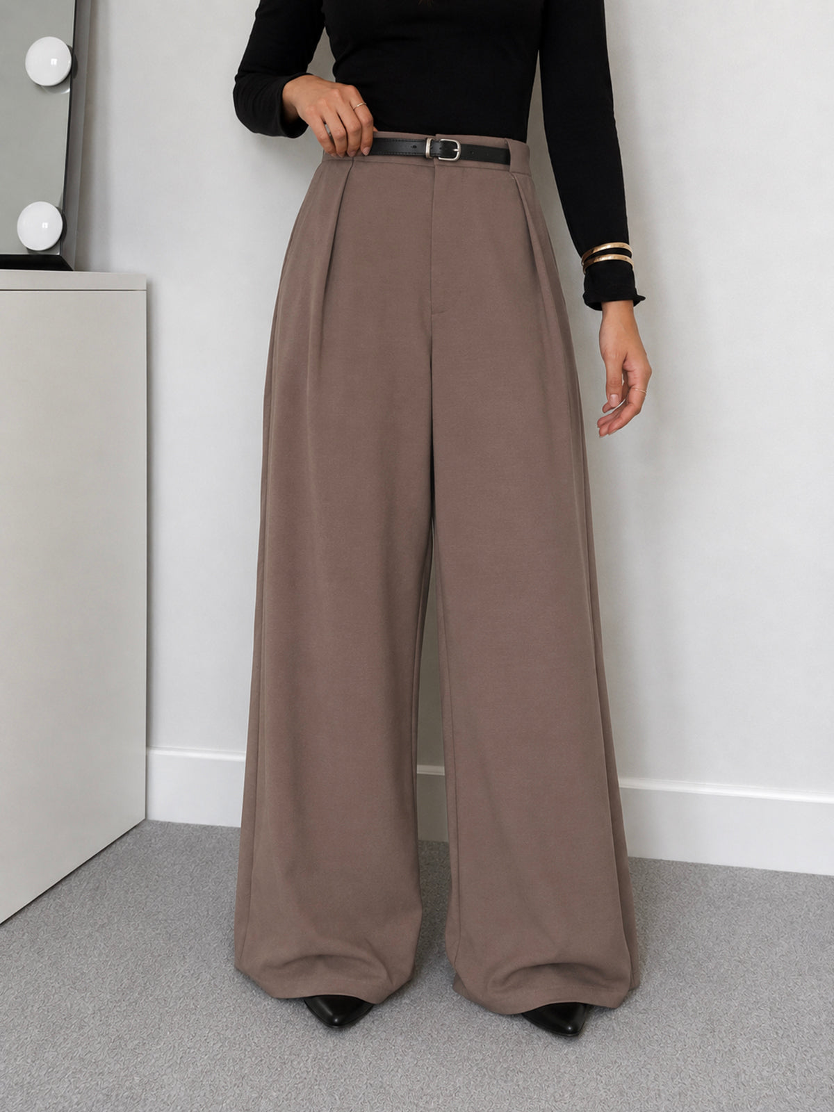 Coffee Brown Belted Korean Pant