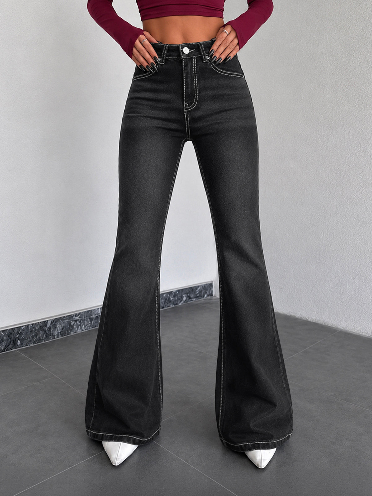 Retro Black Flap Pocket Y2K Bootcut Jeans