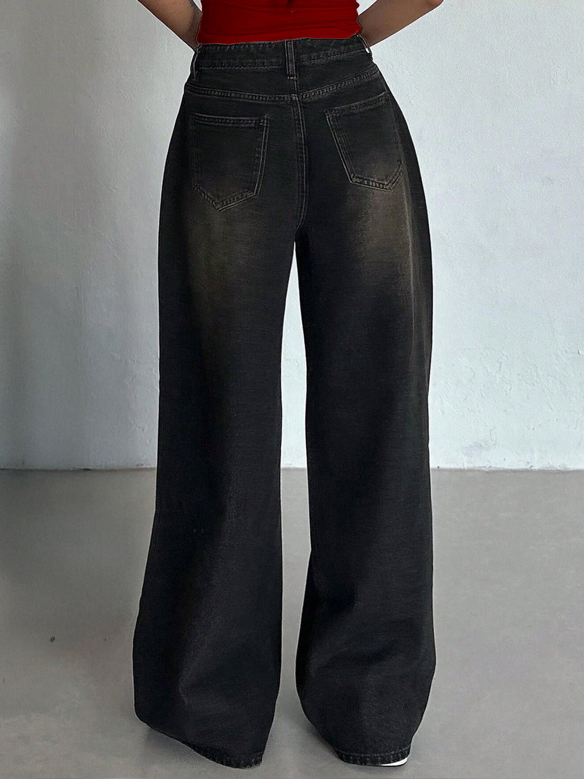 Rustic Black Tinted Ripped Wide Leg Jeans
