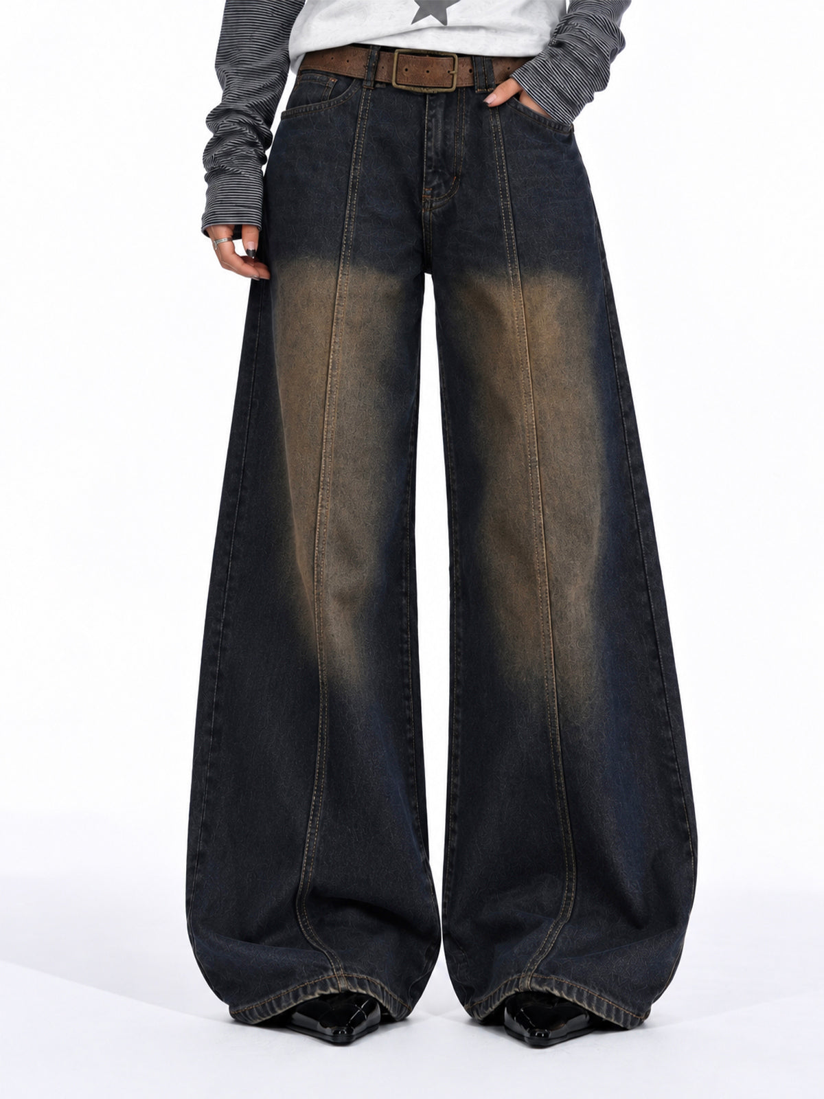 Riva Blue Panelled Super Wide Leg Jeans