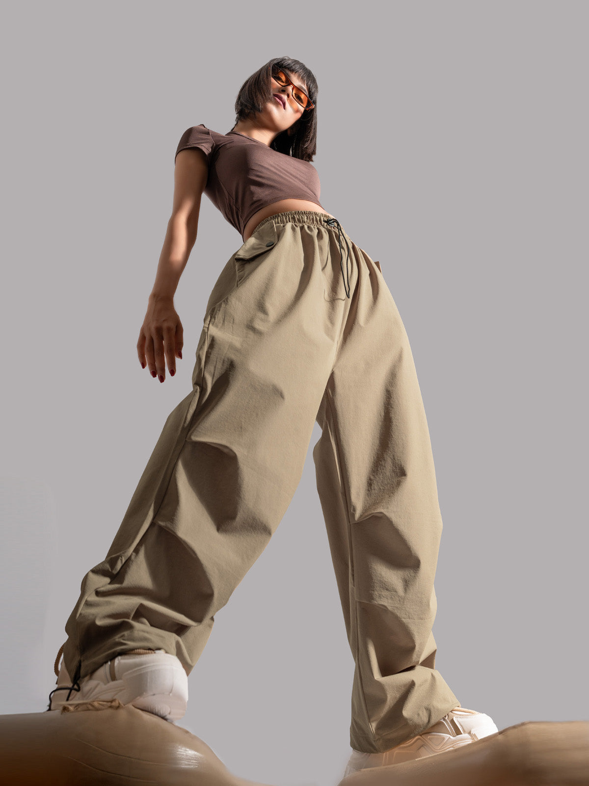 Sand Nylon Baggy Parachute Pants