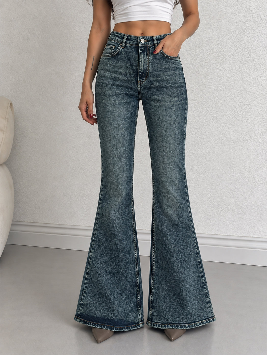 Classic Vintage Blue Washed Bootcut Jeans