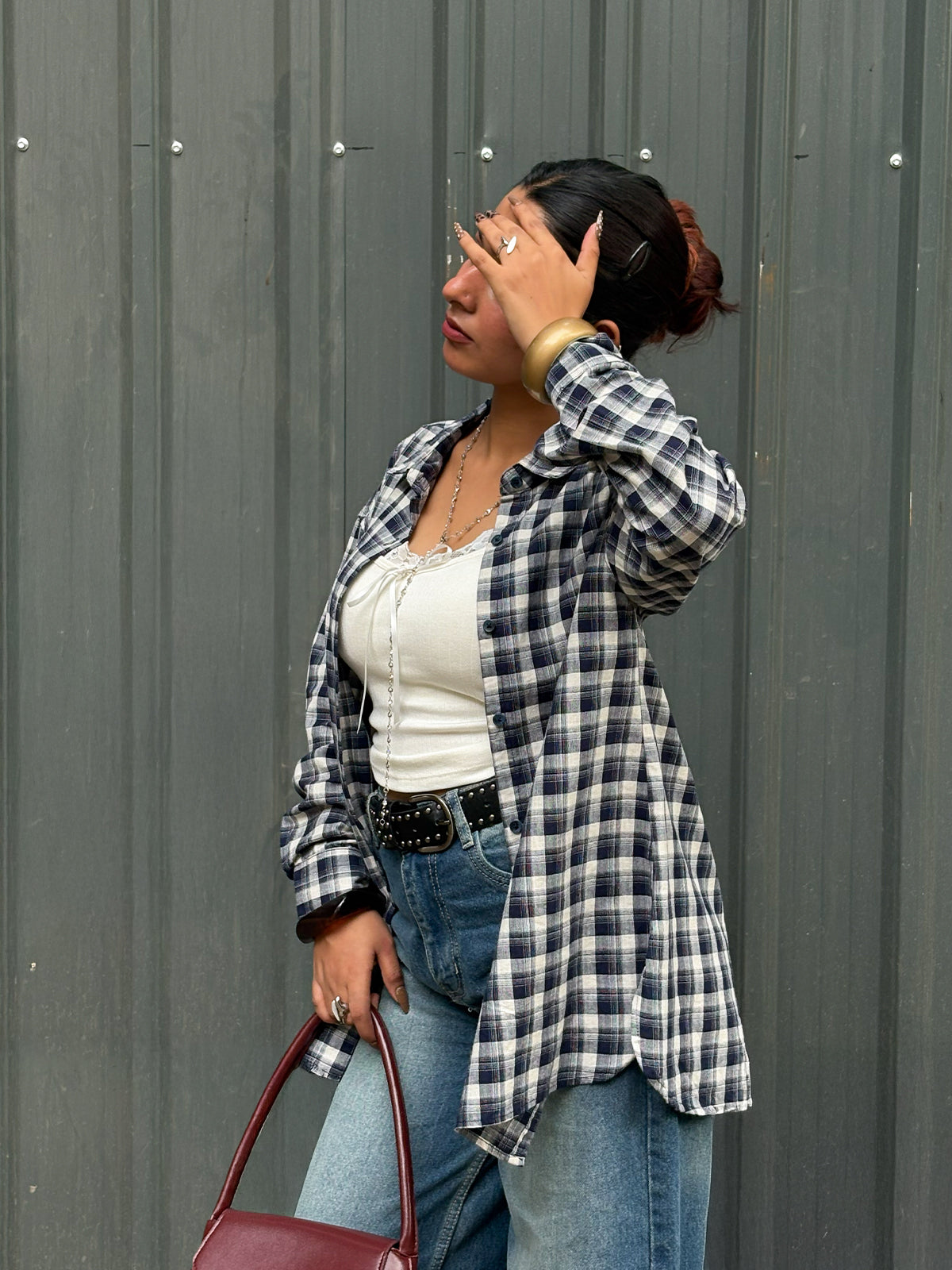 Graphite Blue Plaid Oversized Shirt