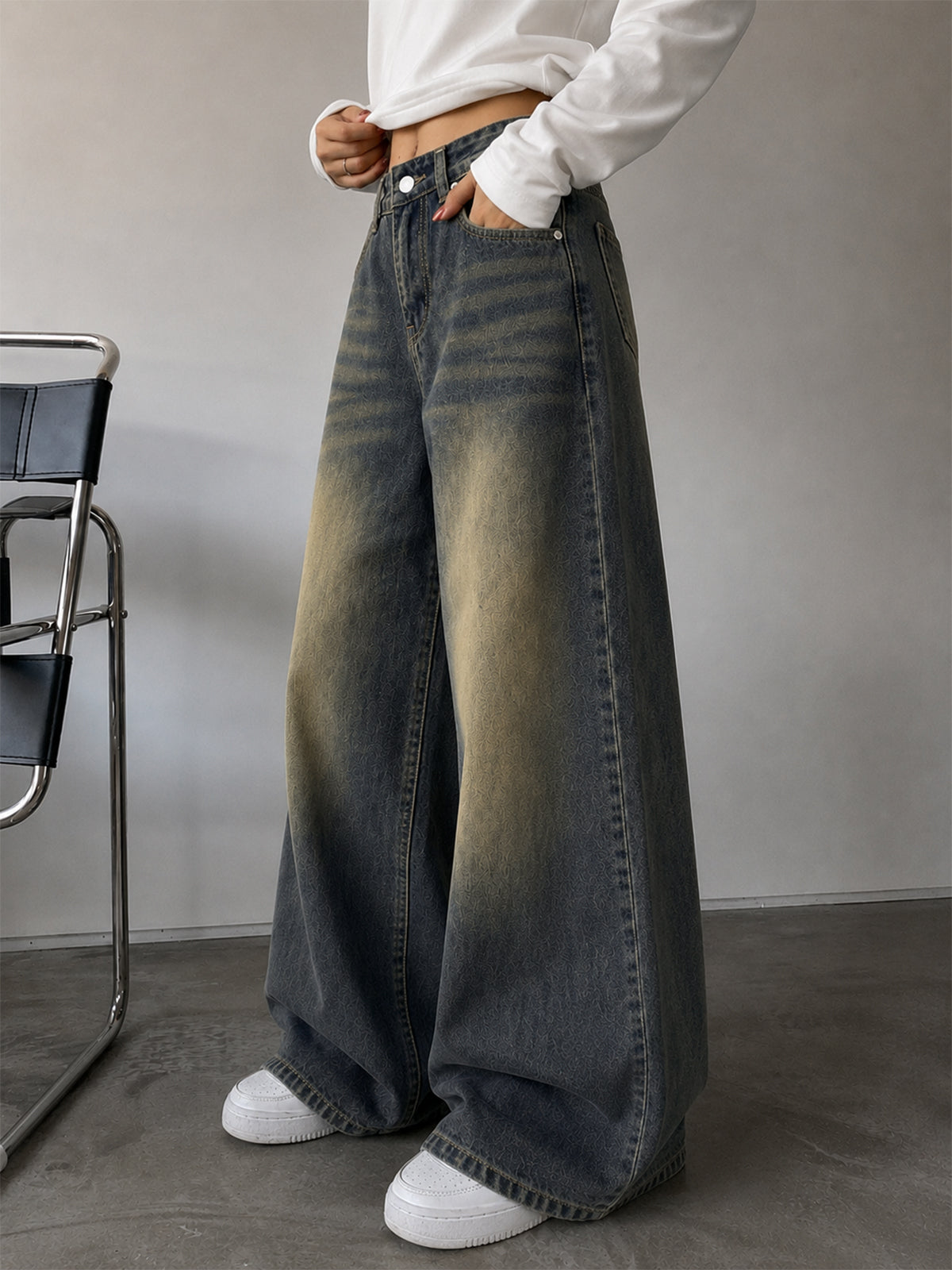 Misty Graphite Blue Washed Super Wide Leg Jeans