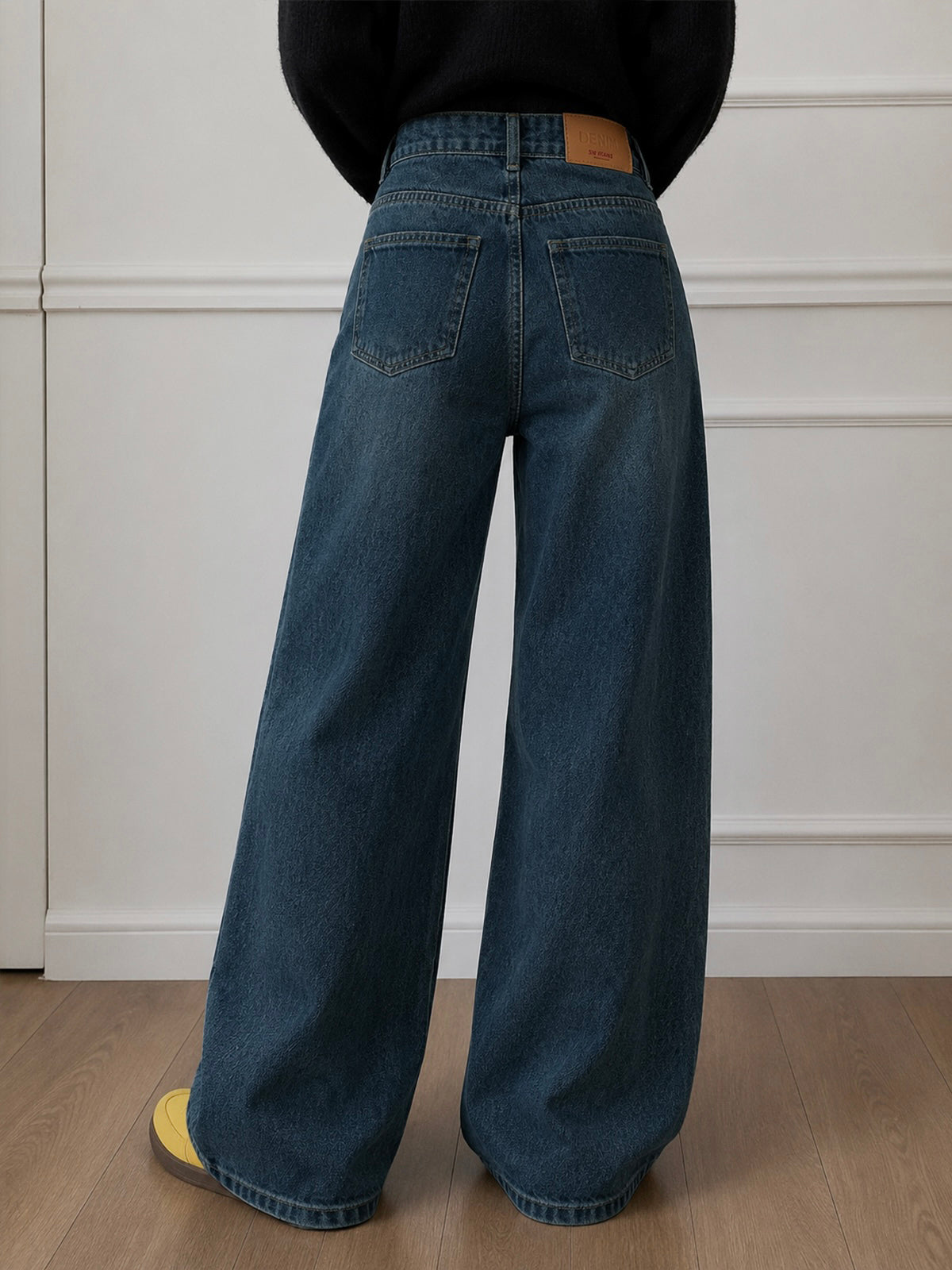 Winter Blue Whisker Super Wide Leg Jeans