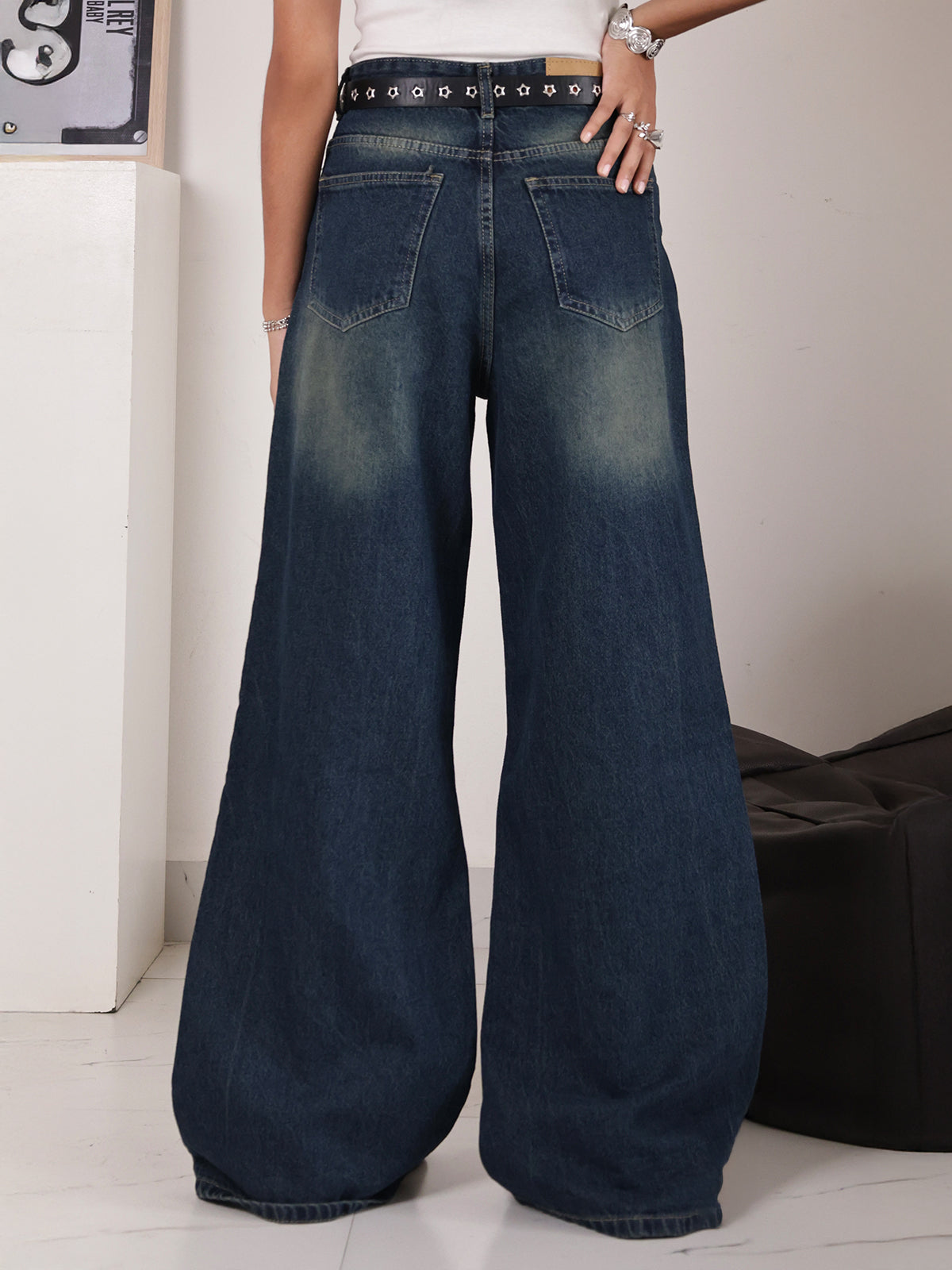 Elite Blue Washed Super Wide Leg Jeans