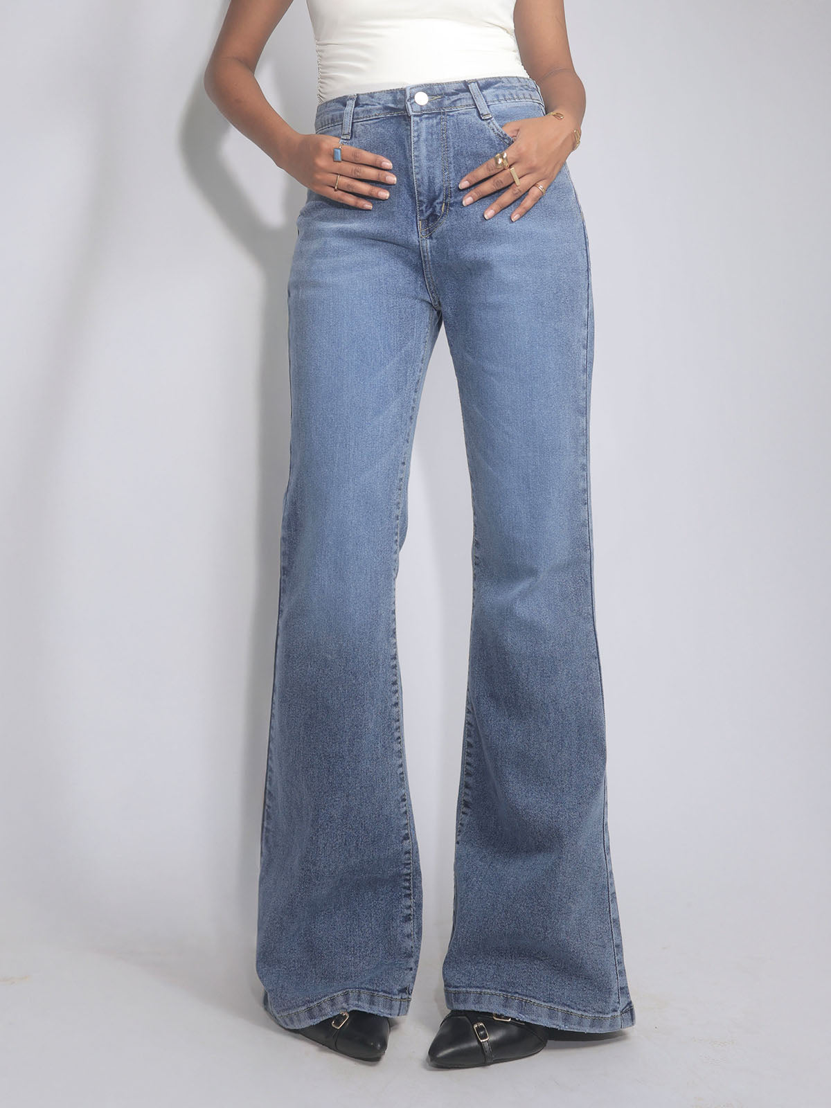 Stormy Blue Washed Bootcut Jeans