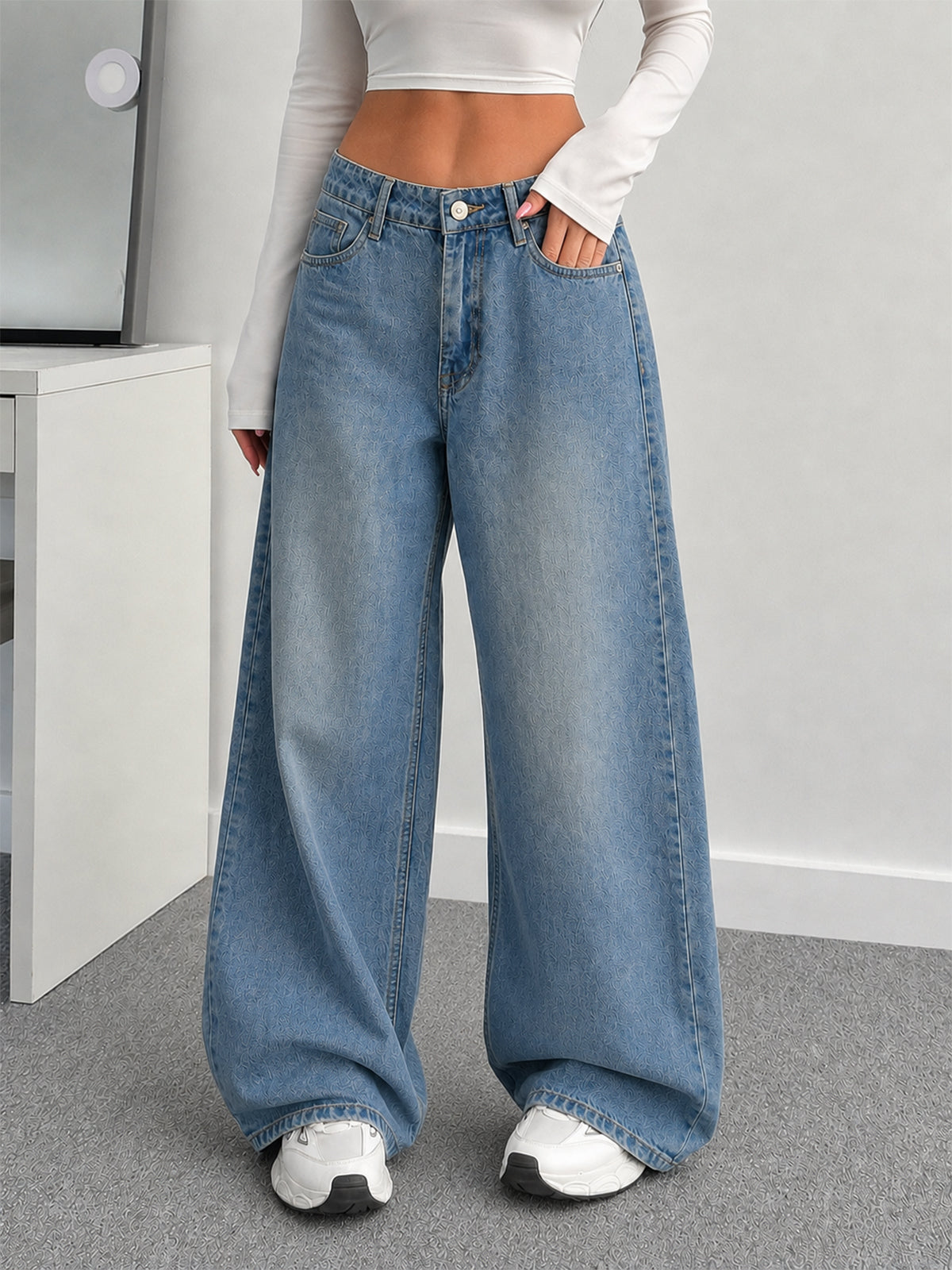 Riverside Blue Washed Super Wide Leg Jeans