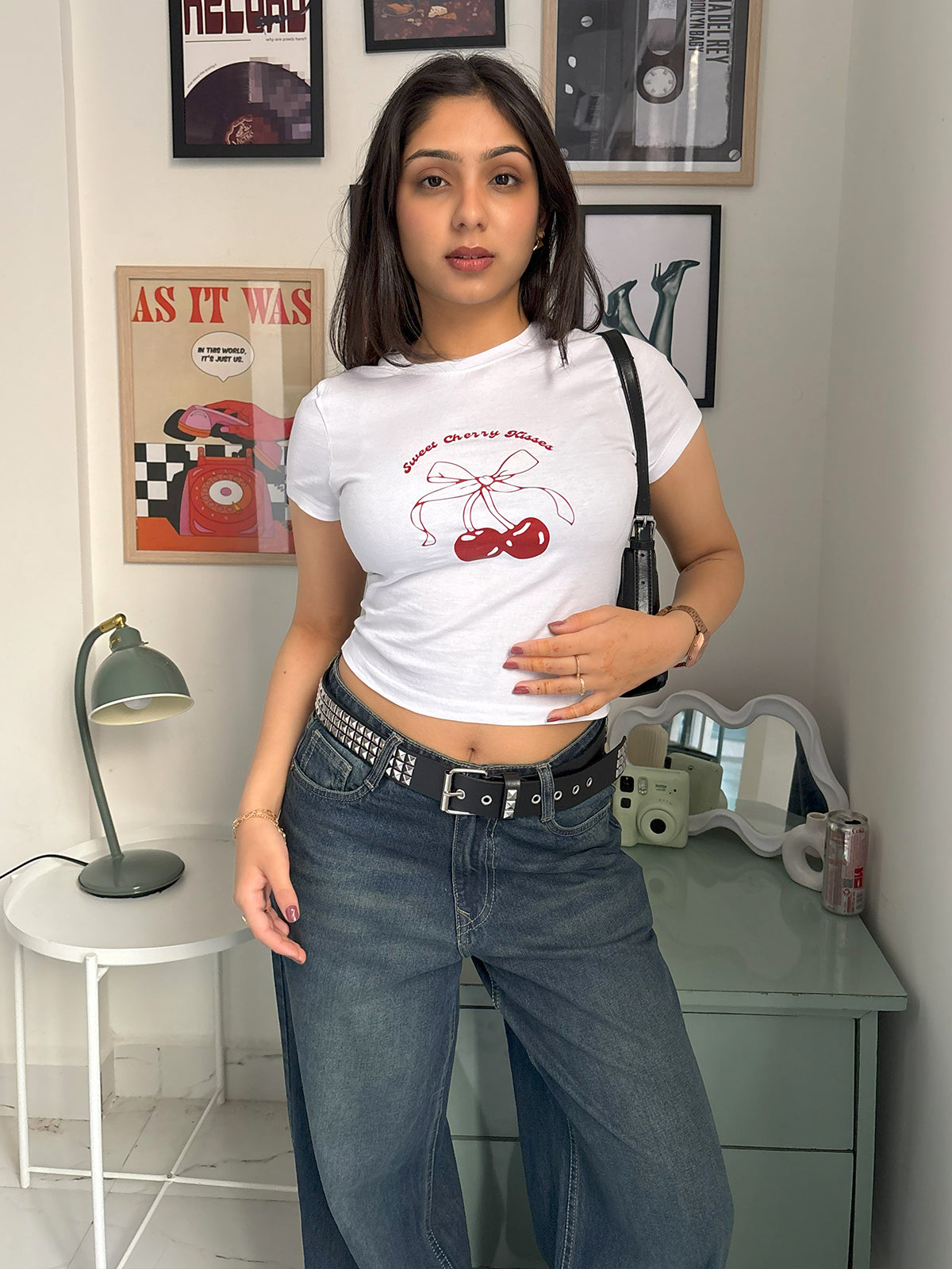 White Sweet Cherry Kisses Graphic Baby Tee