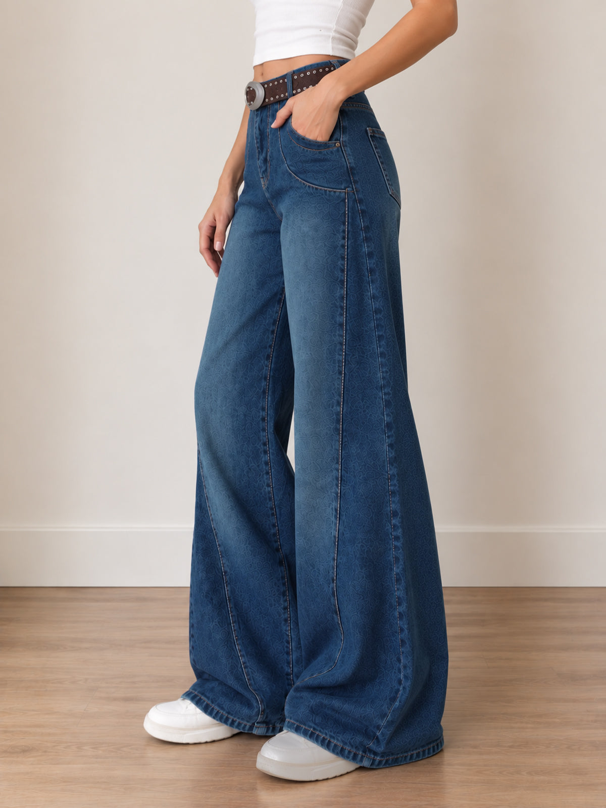Dive Blue Panelled Super Wide Leg Jeans