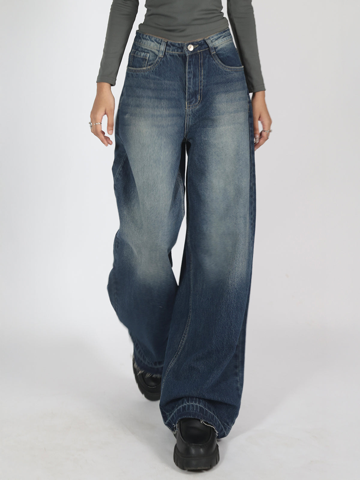 Lunar Blue Washed Y2K Super Wide Leg Jeans