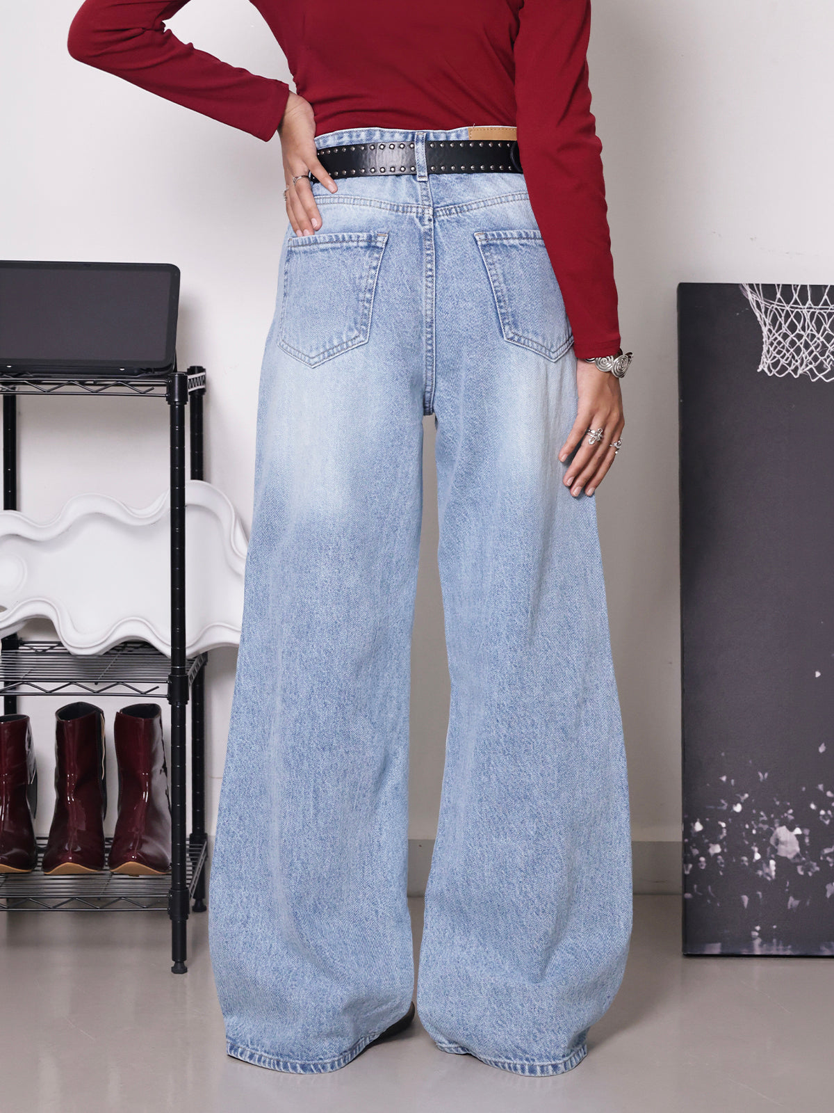 Clover Blue Panelled Super Wide Leg Jeans