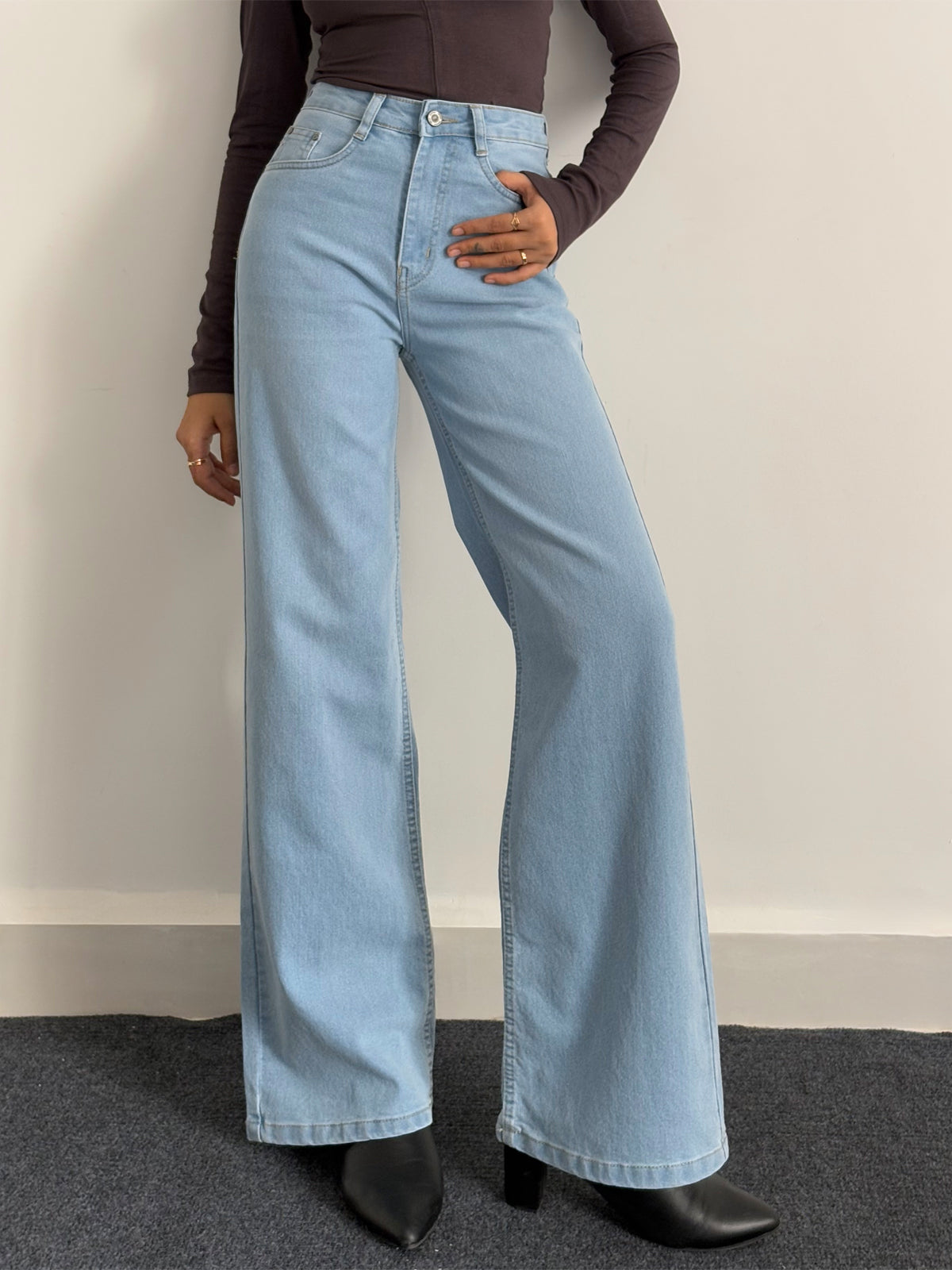 Luxe Cool Blue Cat Whisker Stretchable Super Wide Leg Jeans