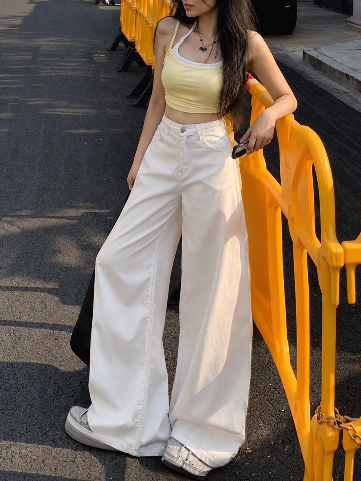 Dove White Washed Wide Leg Jeans