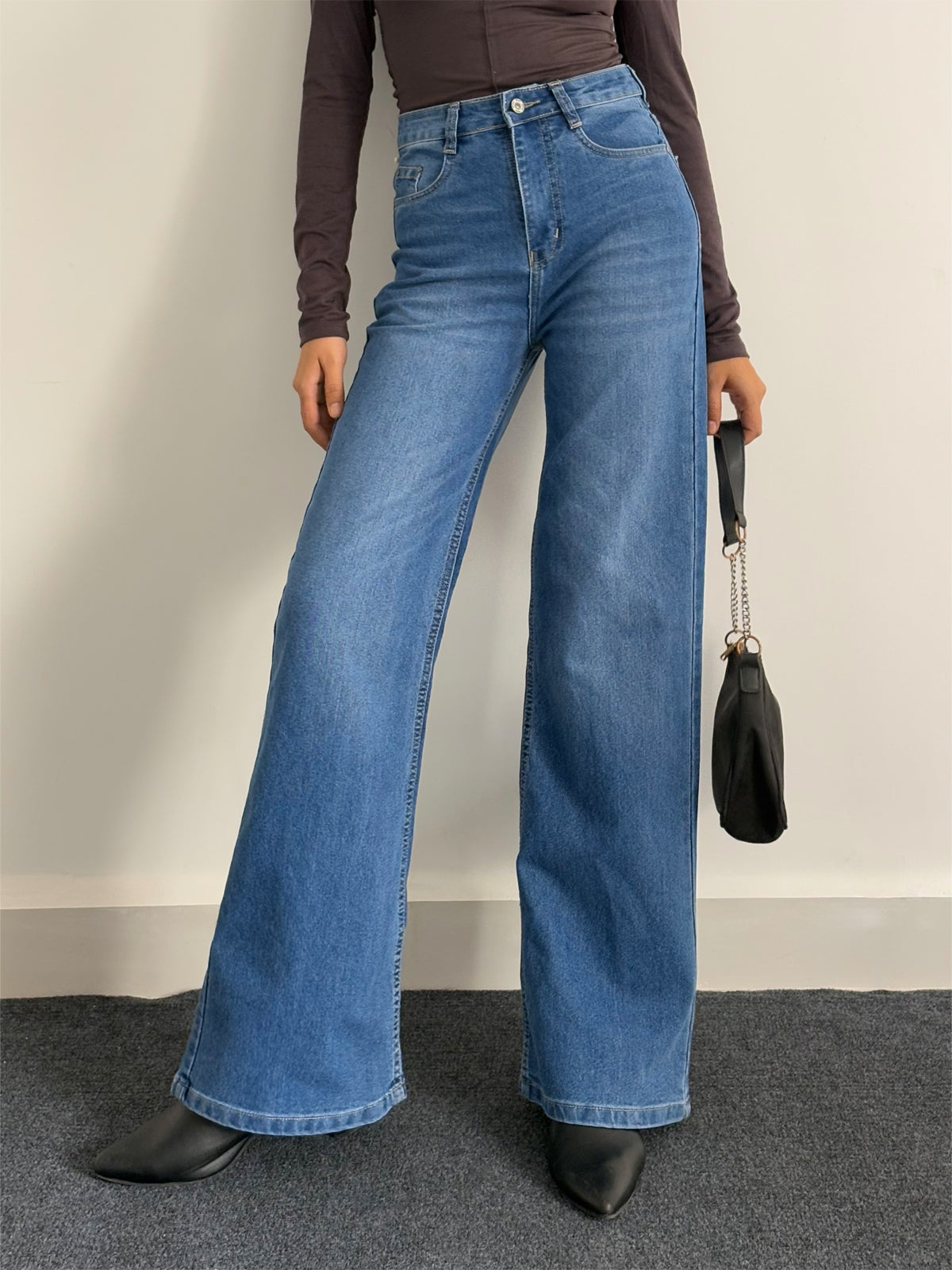 Luxe Oxford Blue Cat Whisker Stretchable Super Wide Leg Jeans