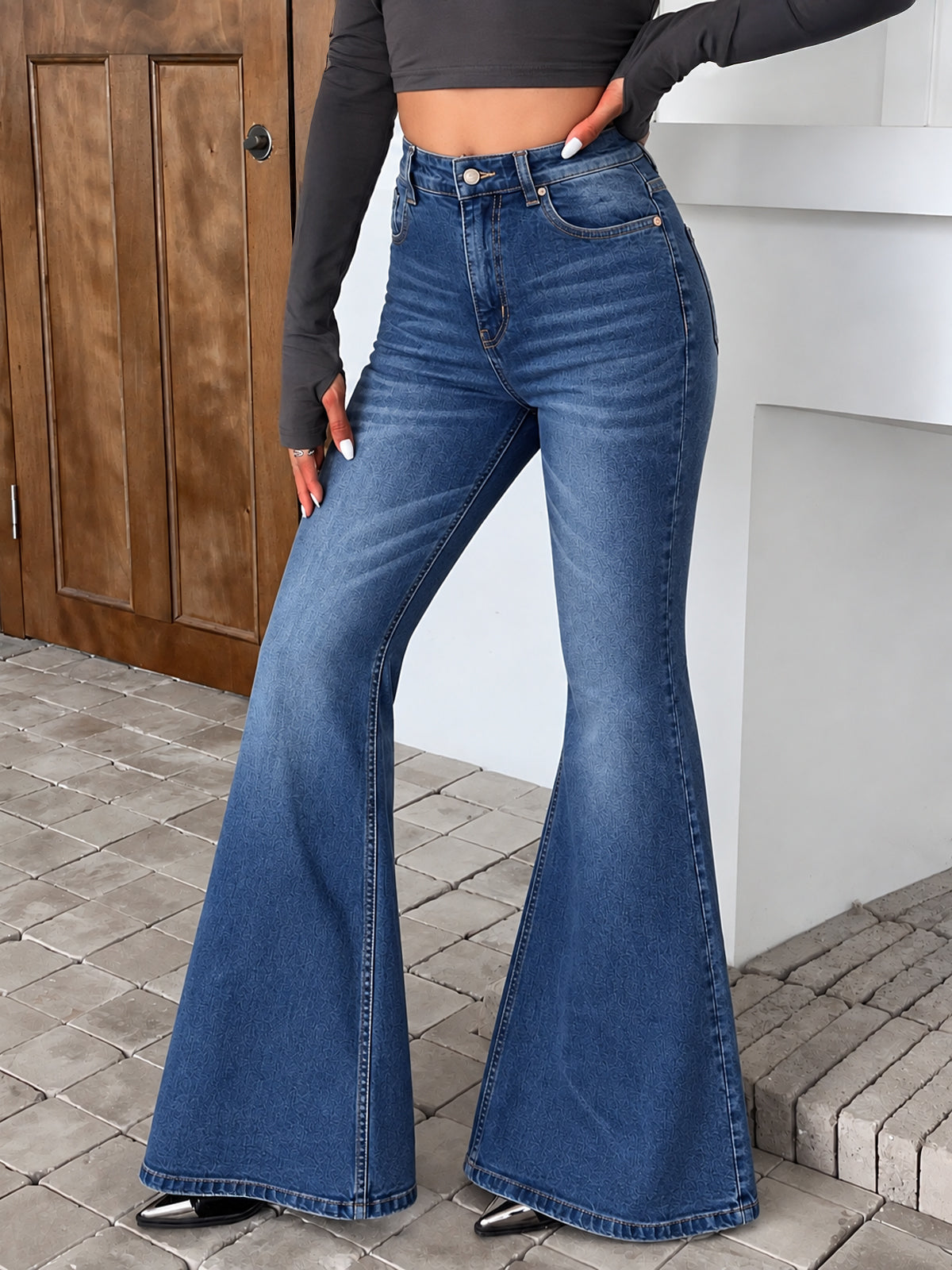 City Blue Whisker Bell Bottom Jeans